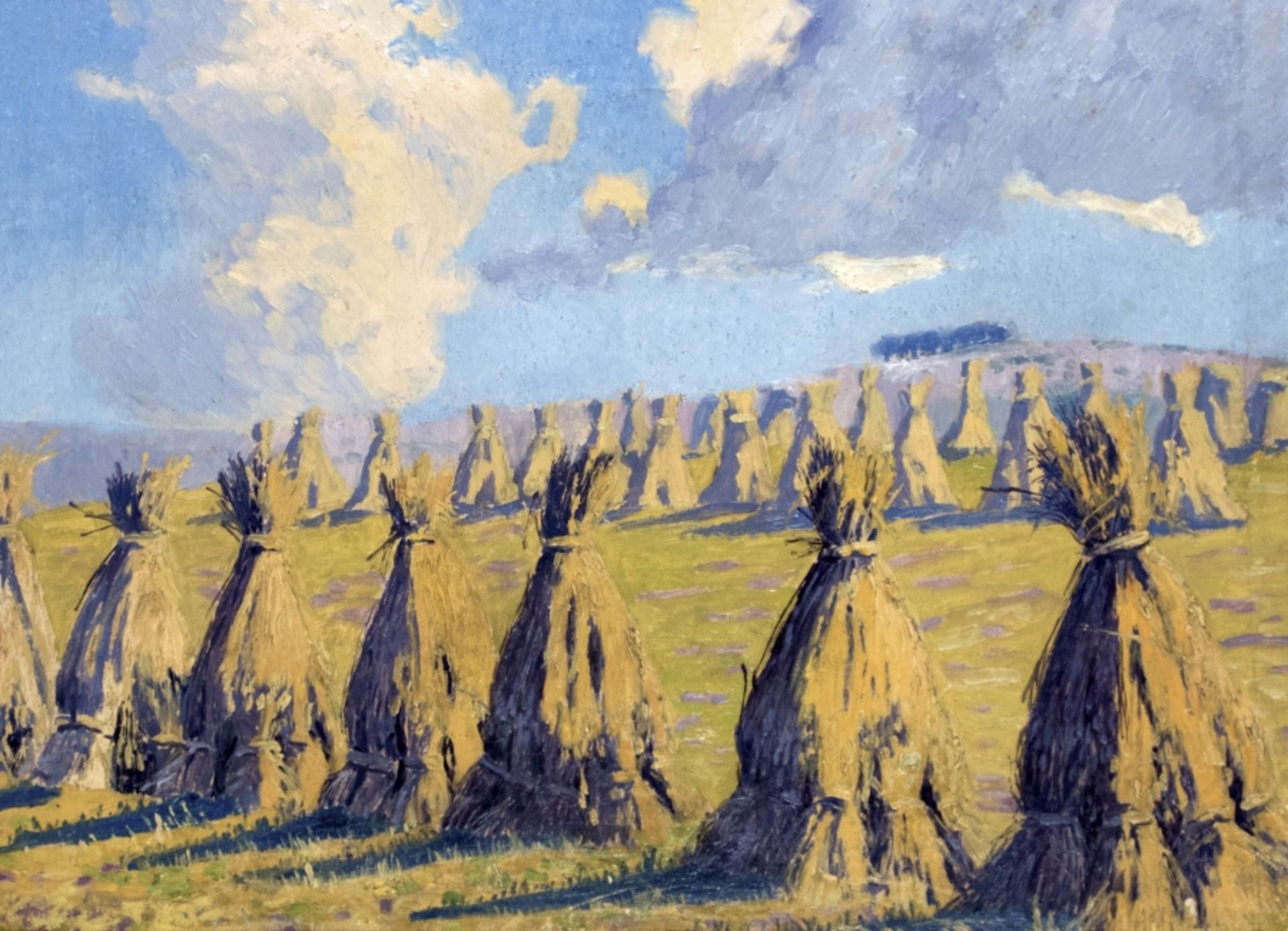 Impressionist des 20. Jh.Champ avec gerbes de pailleÖl auf Malpappe; H 40 cm, B 55 cm; vers