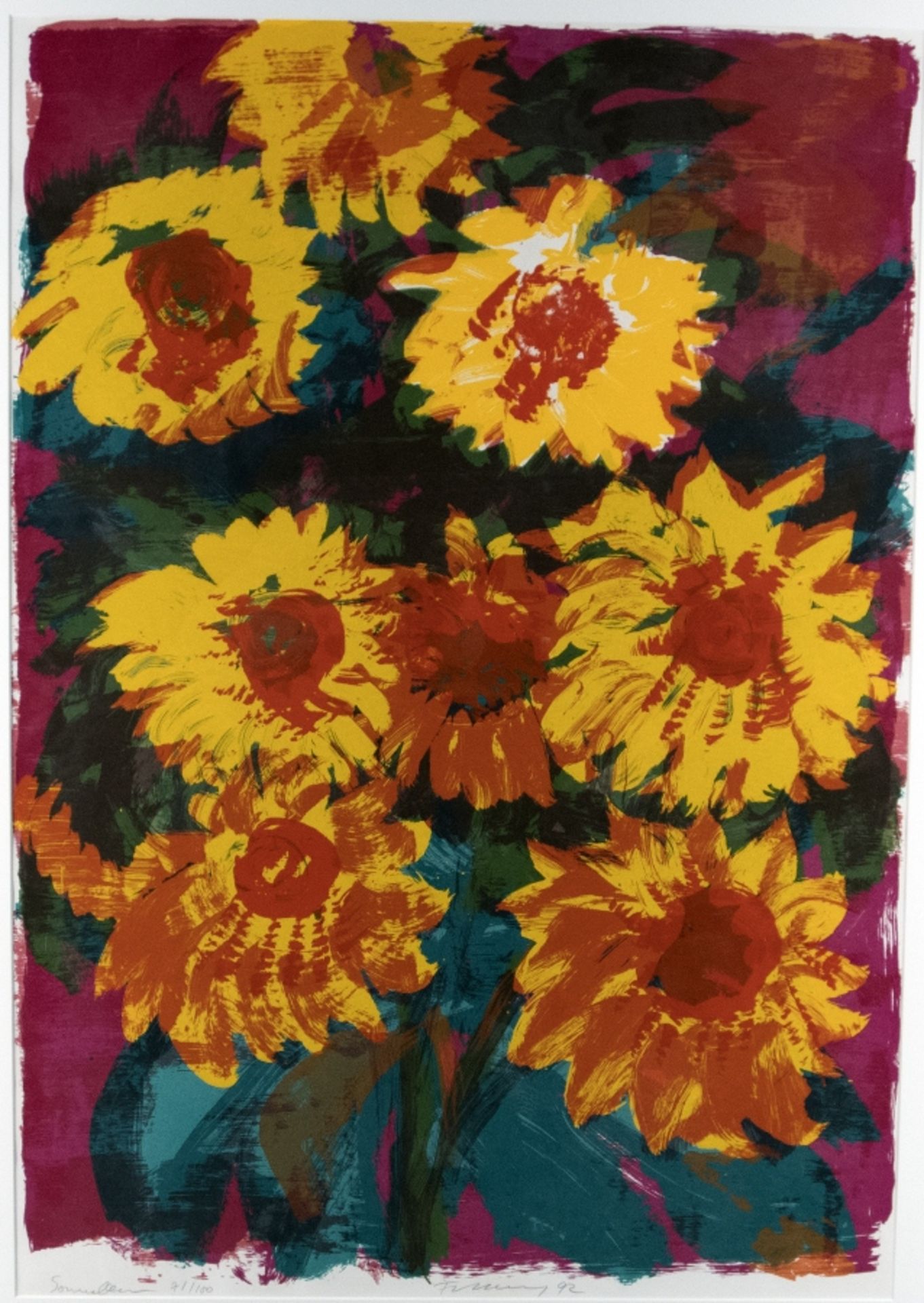 Rainer Fetting1949 WilhelmshavenSonnenblumenFarblithografie auf Papier; H 1220 mm, B 86