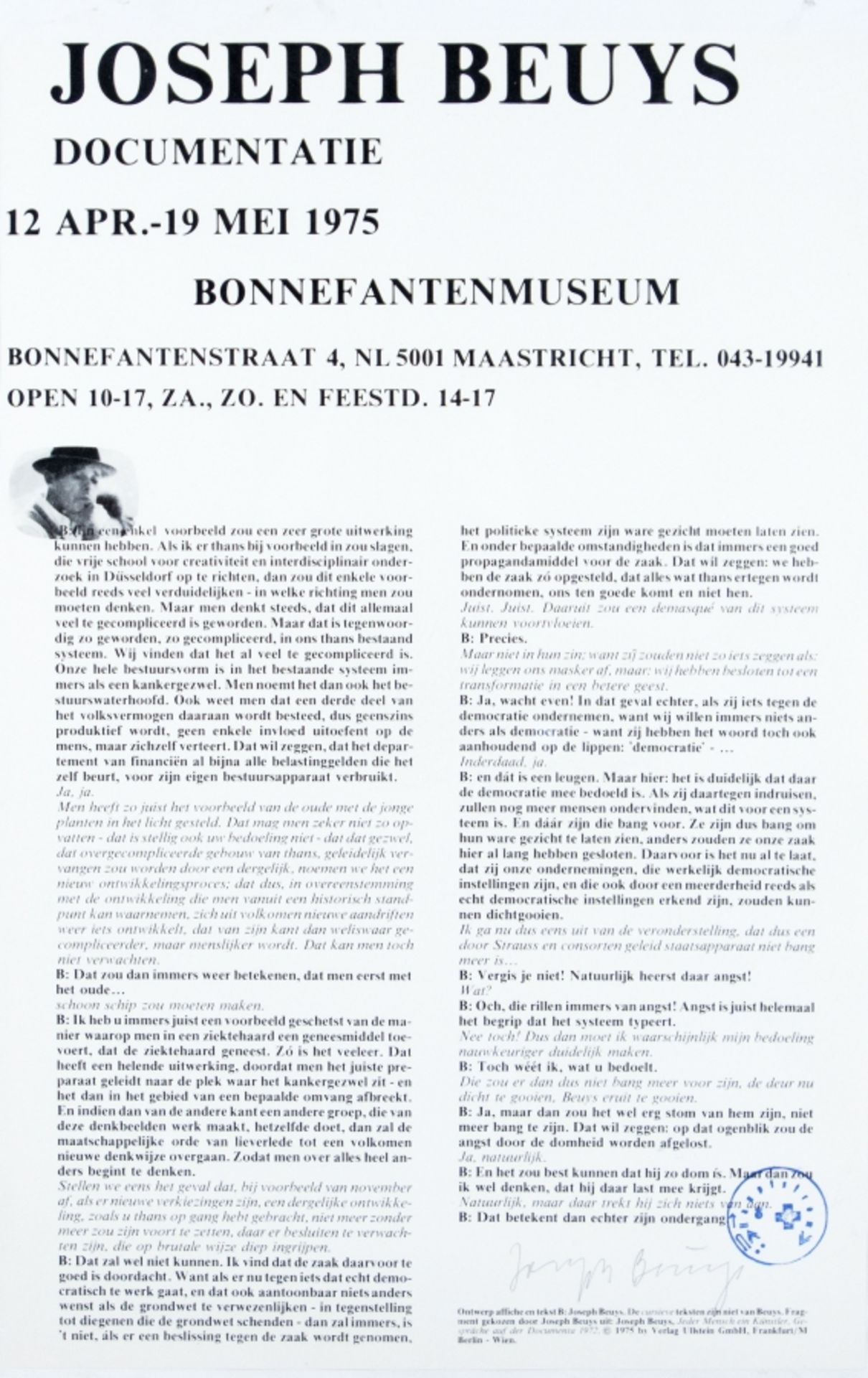 Joseph Beuys1921 Kleve - 1986 DüsseldorfDocumentatie 1975 BonnefantenmuseumOffset auf P