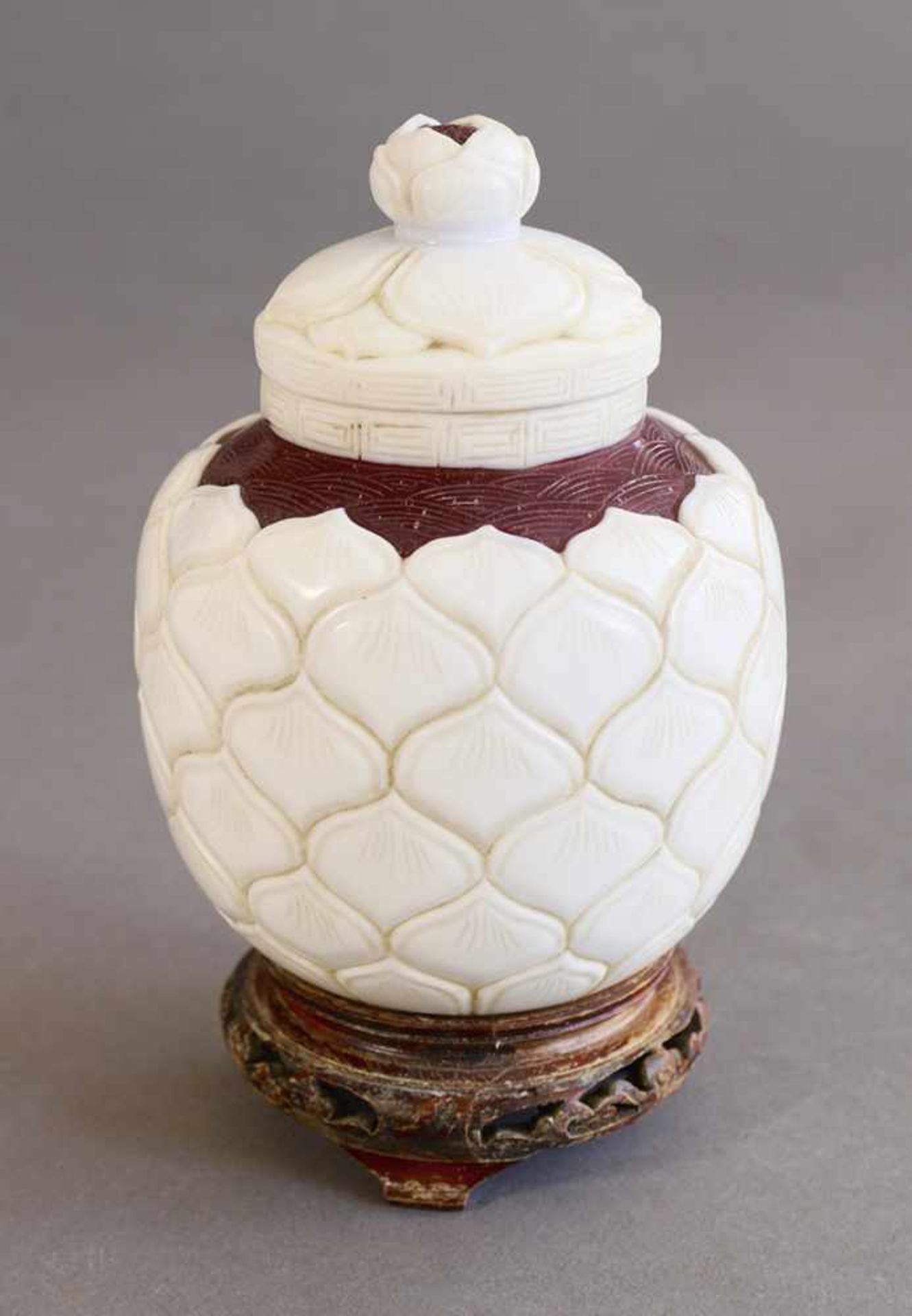 Peking Glass Lidded Box/ Lidded Vase QianlongPeking Glass Can. Glass. Opaque white, red and
