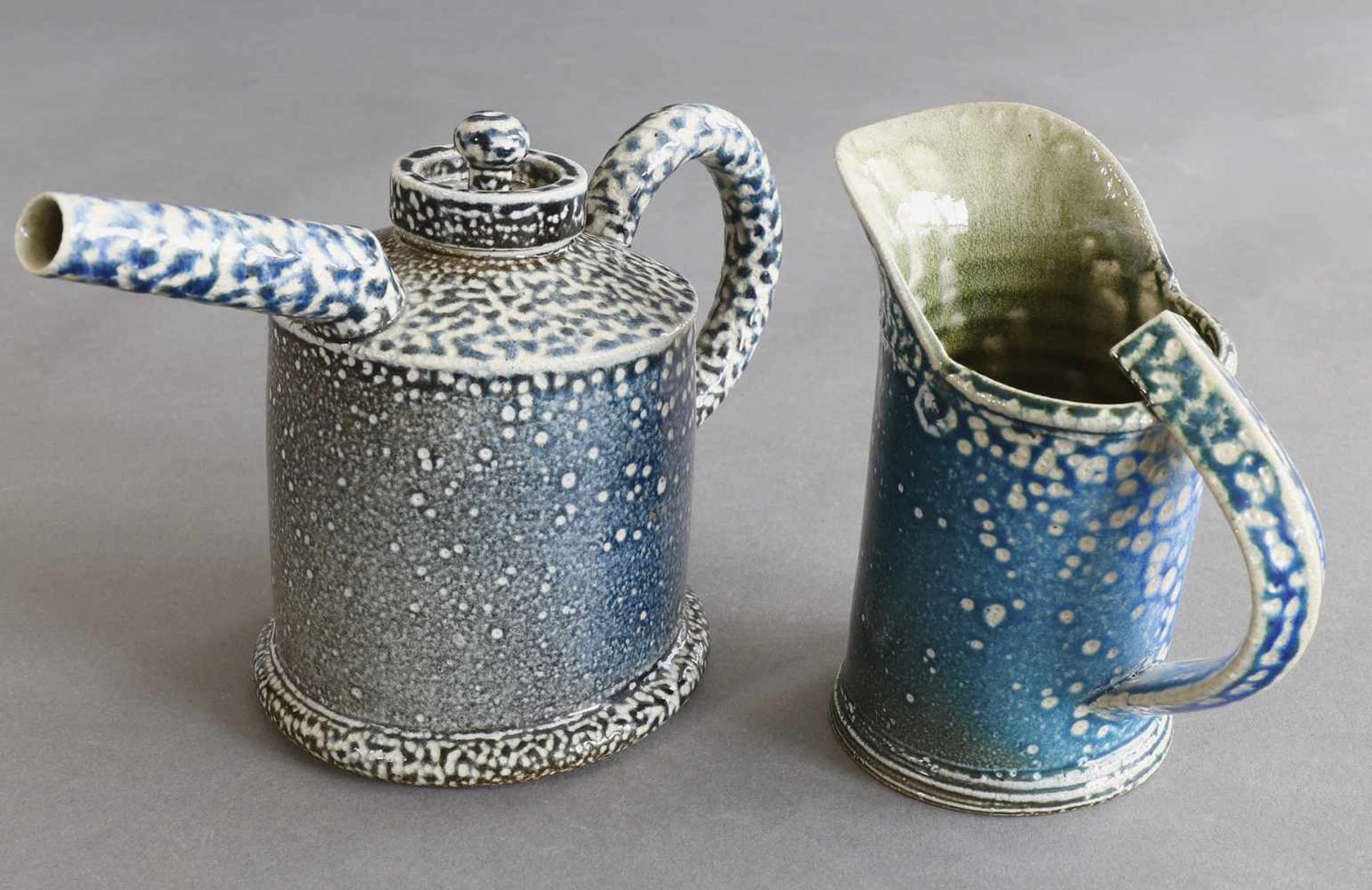 Walter KeelerWalter Keeler, Teapot and jugTeapot and jug. Stoneware. Salt fire. Blue-green, partly