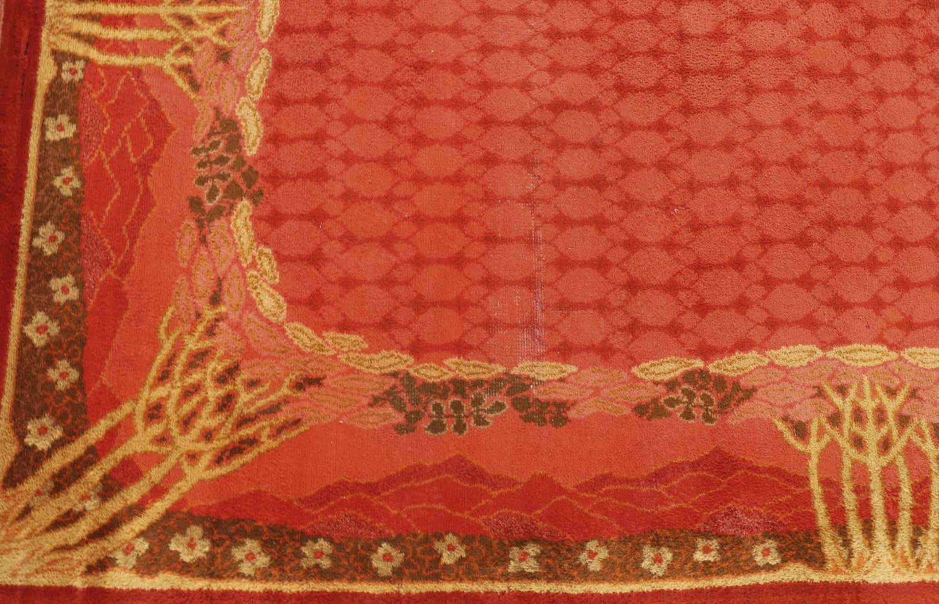 Carpet Jugendstil Art Nouveau carpet. Wool, . Decor in red, olive and ocher tones with all-round - Bild 2 aus 3