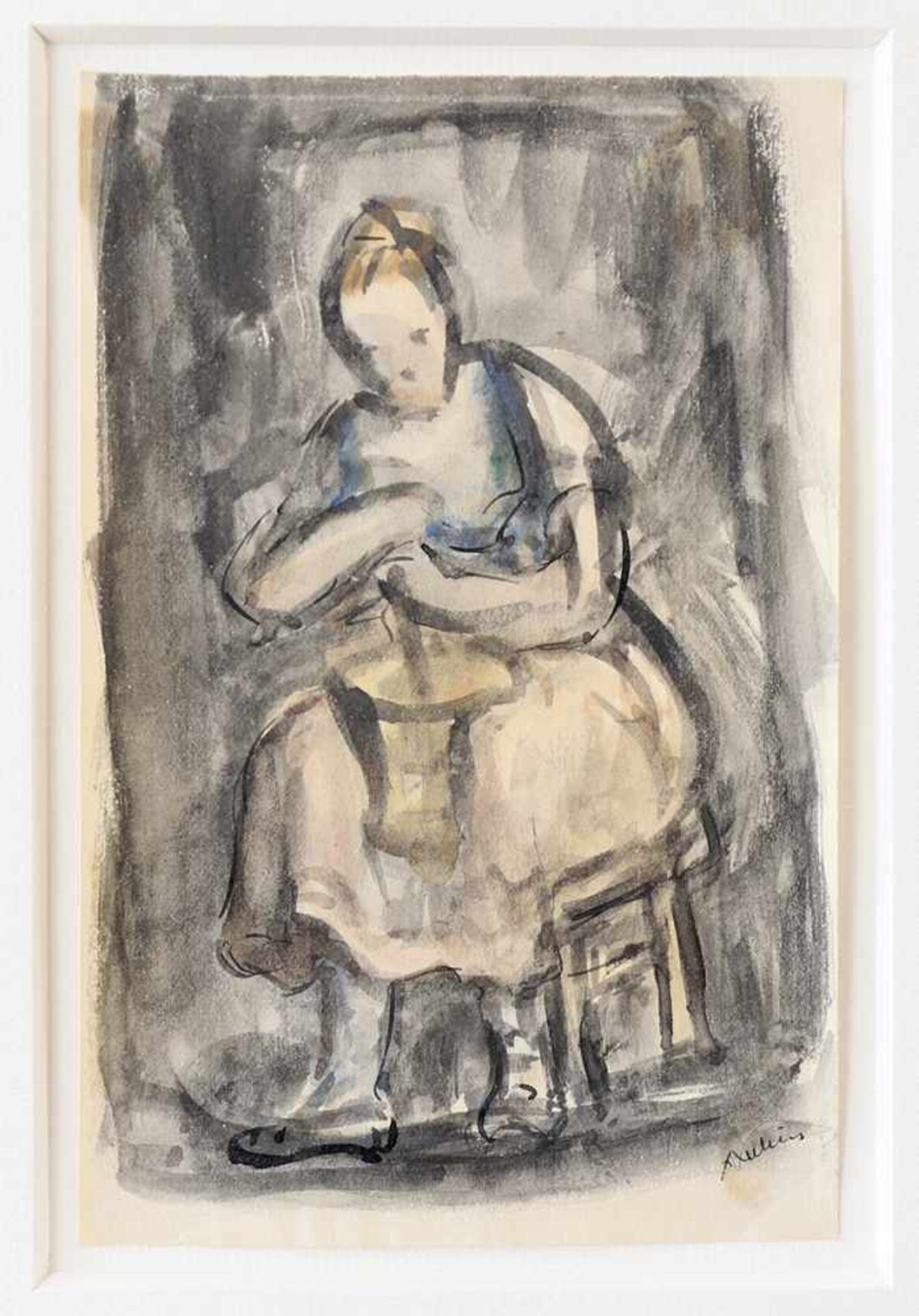 Alfred Kubin*, 1877-1959Alfred Kubin* (1877-1959), Watercolor on paperFemale farmer sitting on a