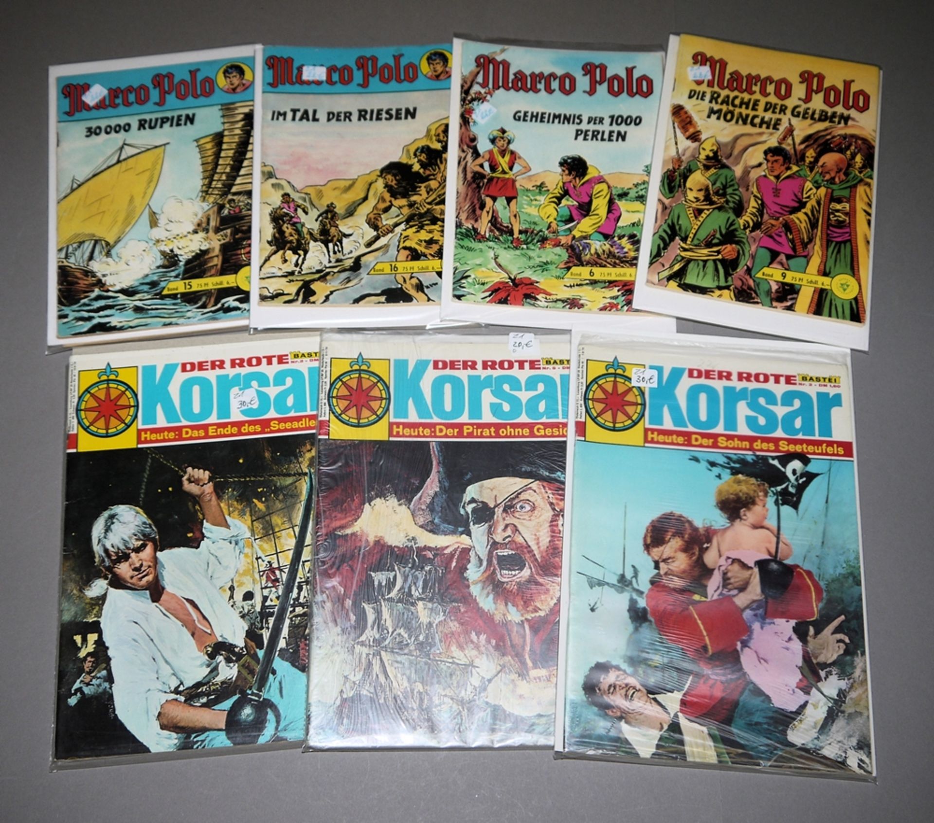 Der Rote Korsar, Bastei Vlg. 1969 & Marco Polo, Lehning Vlg., 1964, 12 Hefte, Z 1-2