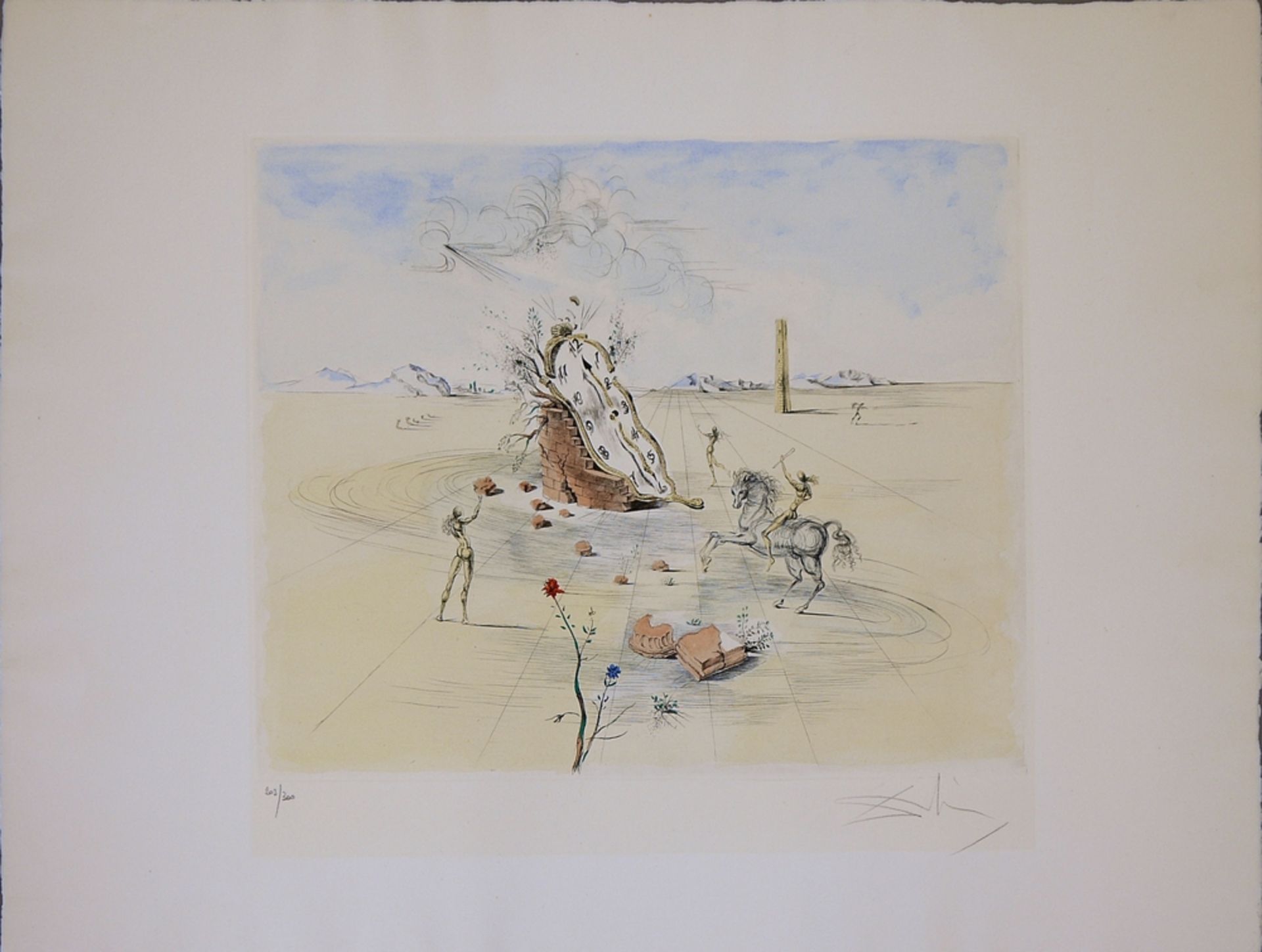 Salvador Dalí, „Cavalier fleuri“, signierte Mischtechnik (Radierung/Farblithographie/Goldhöhung), o.