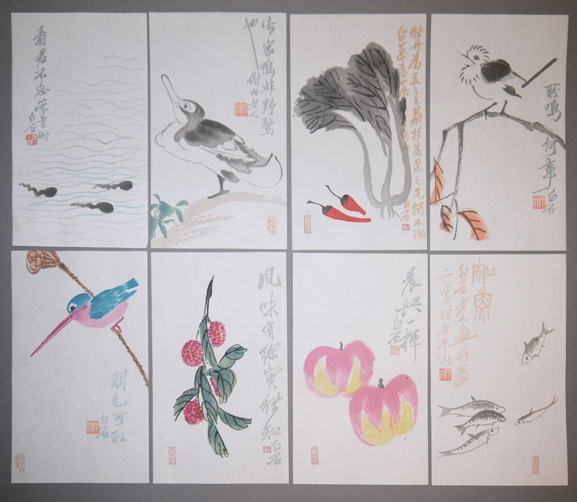 Qi Baishi, Serie aus 16 Farbholzschnitten, Verlag Rong Bao Zhai, Peking, 1950er Jahre - Bild 2 aus 3