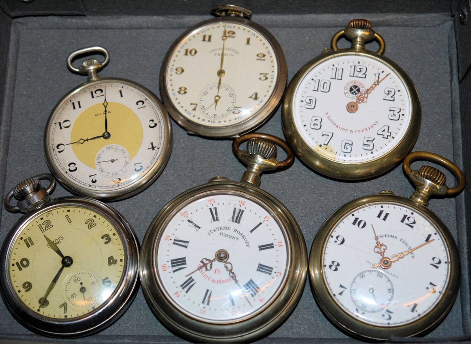 Sechs Marken-Taschenuhren unterschiedlicher Hersteller, ca. 1910-1930