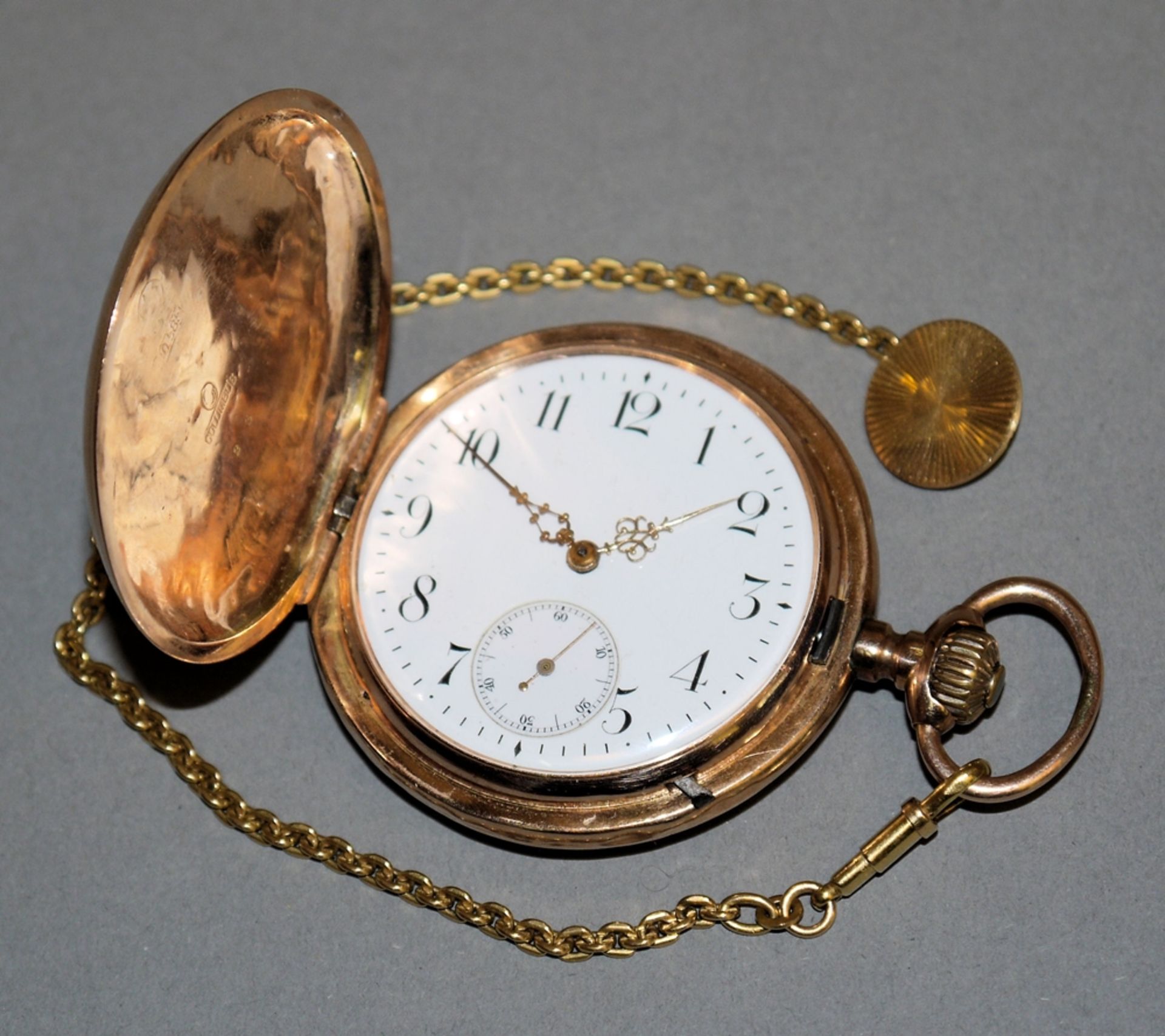 Herrentaschenuhr Columbus um 1900 mit Uhrenkette, Gold