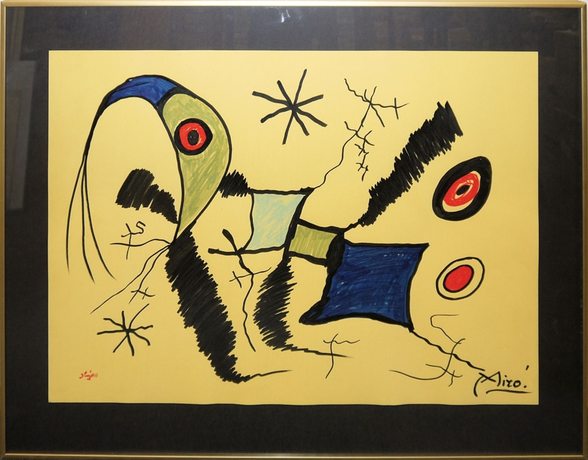 Konrad Kujau, Miró - Surrealistische Komposition, Mischtechnik um 1990, gerahmt<