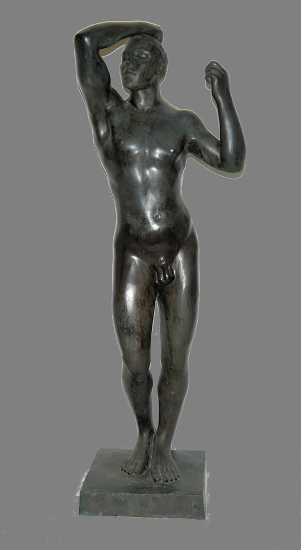 Auguste Rodin, nach, „L’Age d’airain“ (Das eherne Zeitalter, 1876), große Bronzeplastik<br /