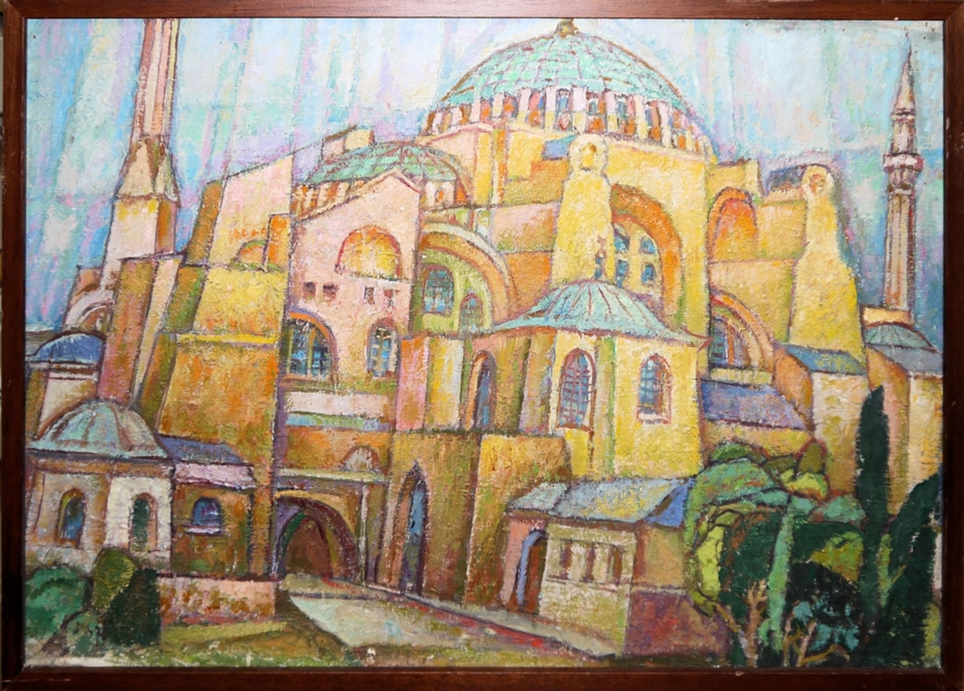 Anonym, Ende 20. Jh., Ansichten von Rom, Markusdom, Knossos und Hagia Sophia, 4 Ölgemälde, - Bild 2 aus 4