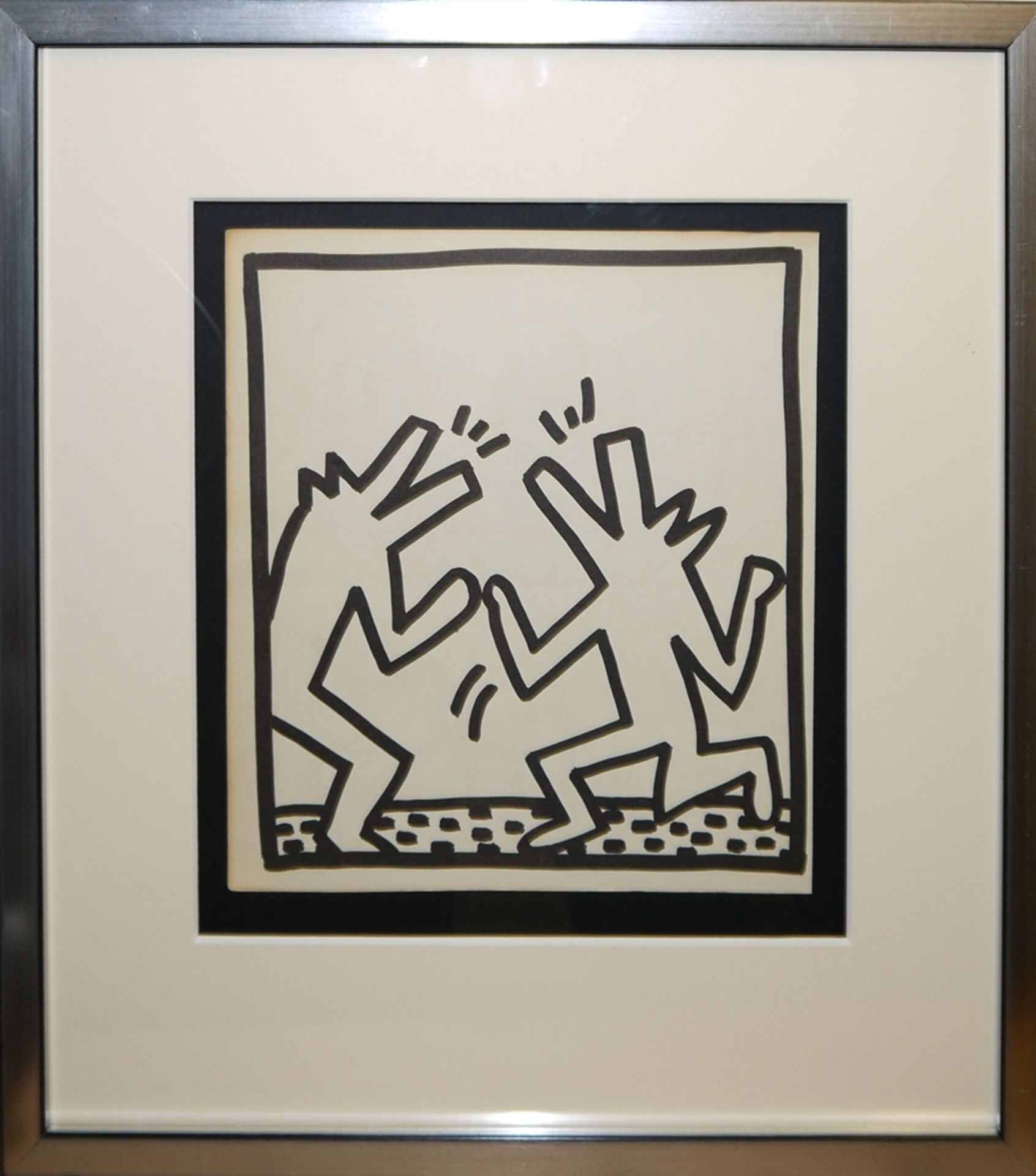 Keith Haring, Tanzende Hundemenschen, Serigrafie, Atelierrahmen