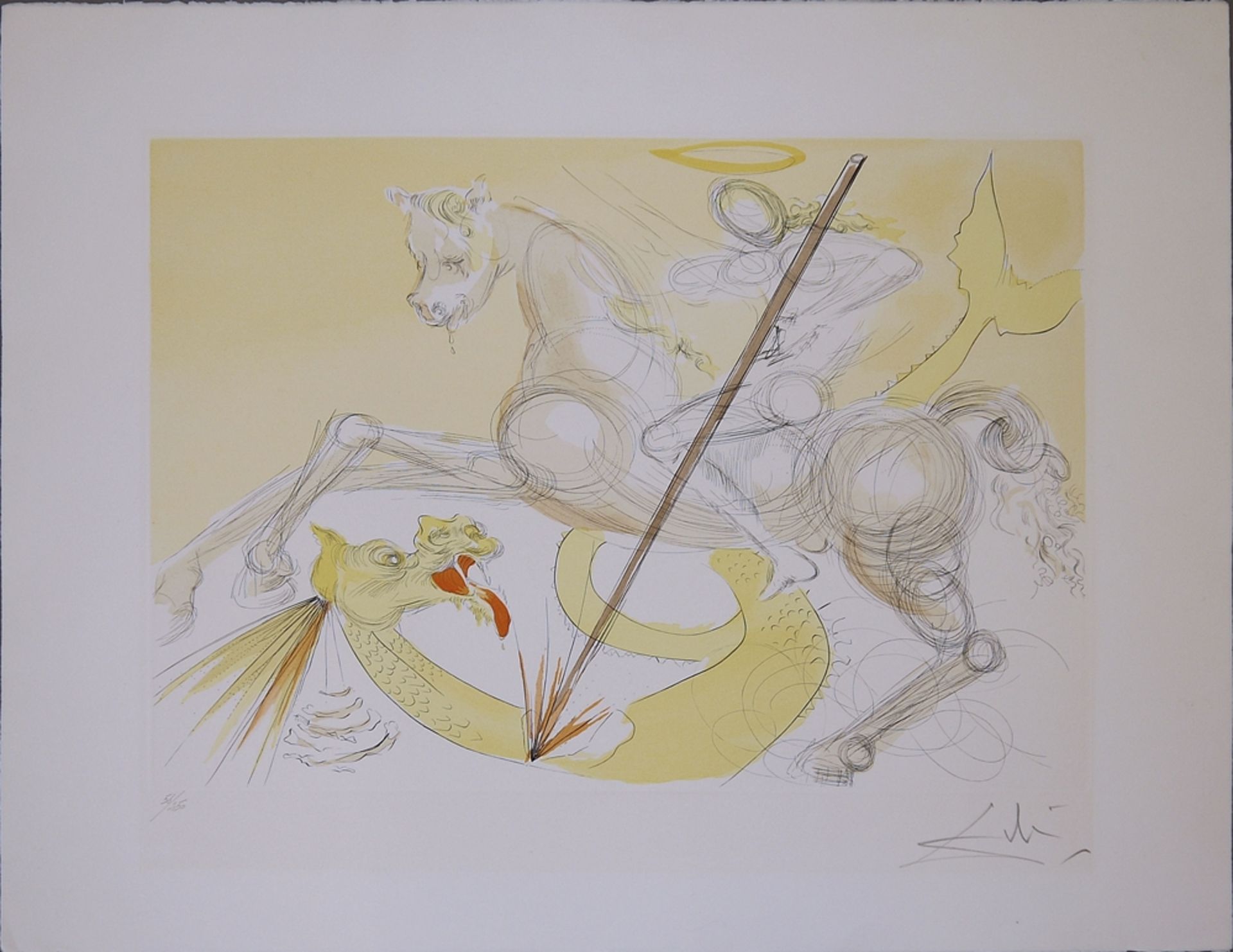 Salvador Dalí, "St. Georg et le dragon", signierte Farbradierung, o. Rahmen<