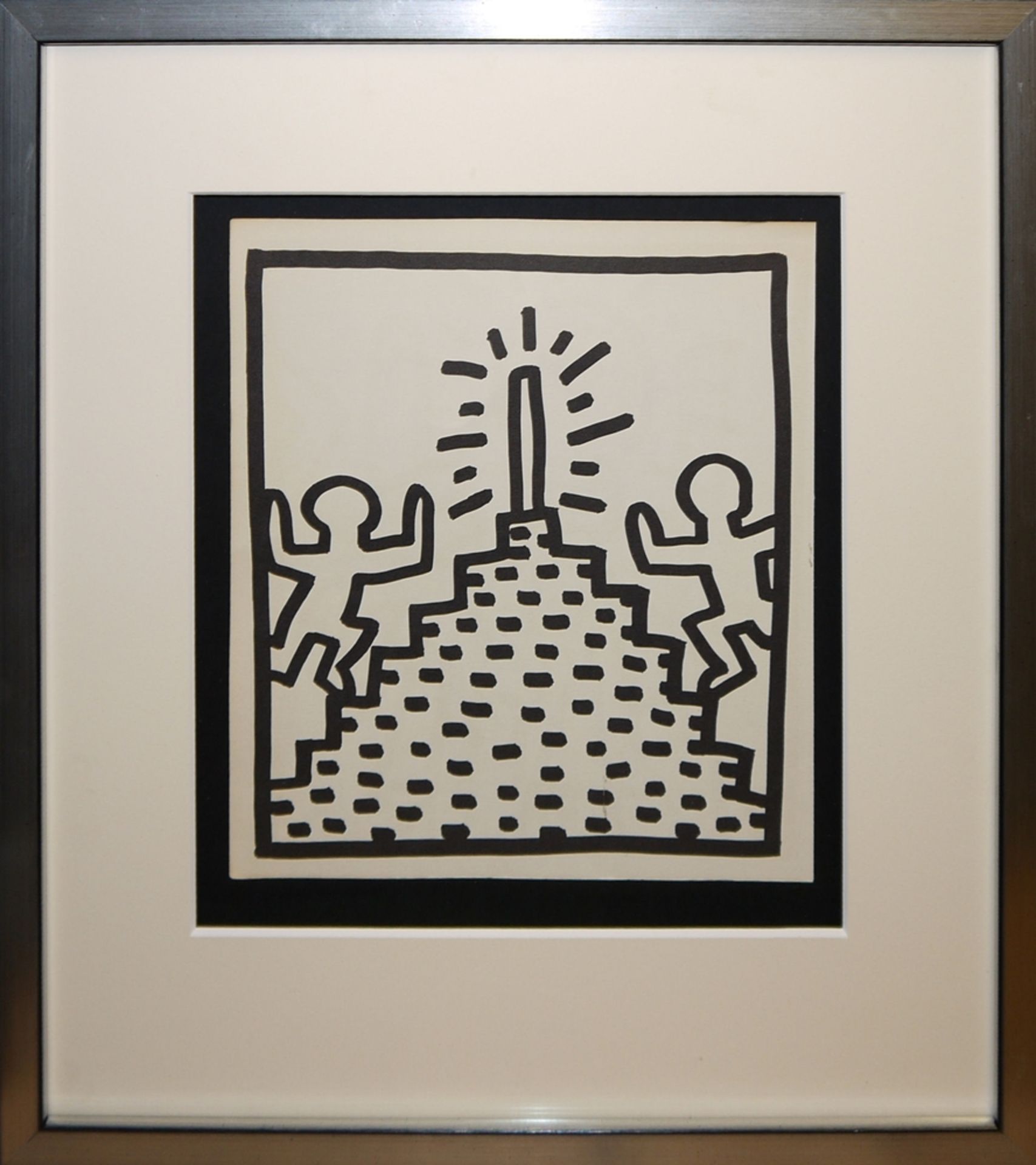 Keith Haring, Figürliche Komposition, Serigrafie, Atelierrahmen<