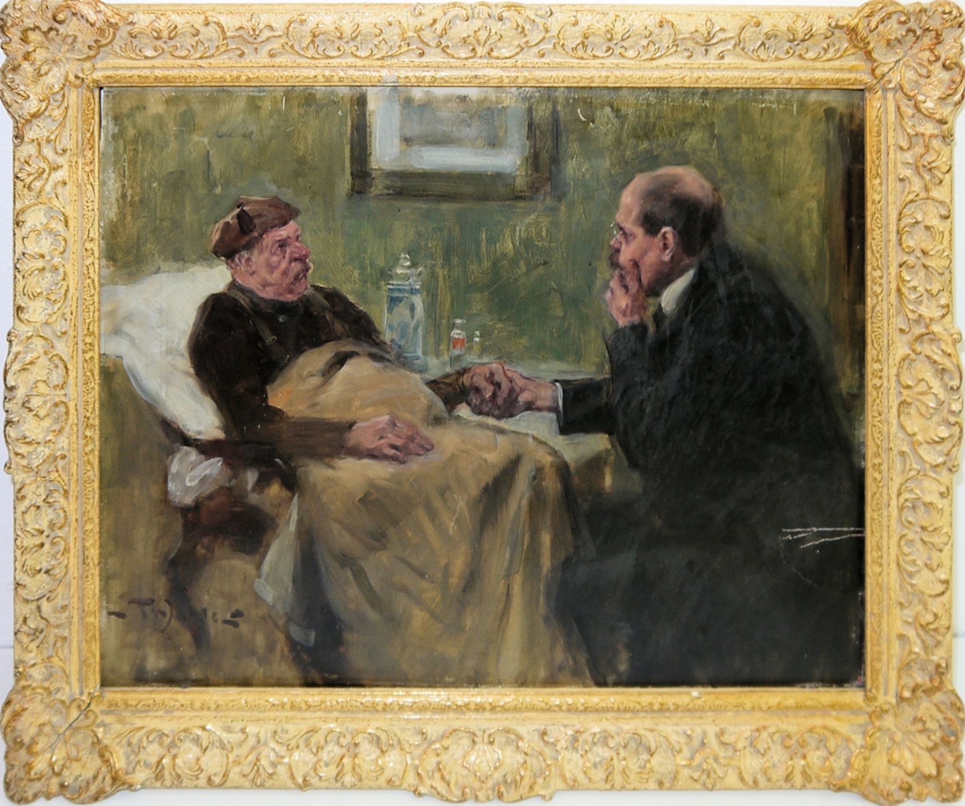 Friedrich Wahle, Genredarstellung: Der Arztbesuch, Ölgemälde um 1910, im