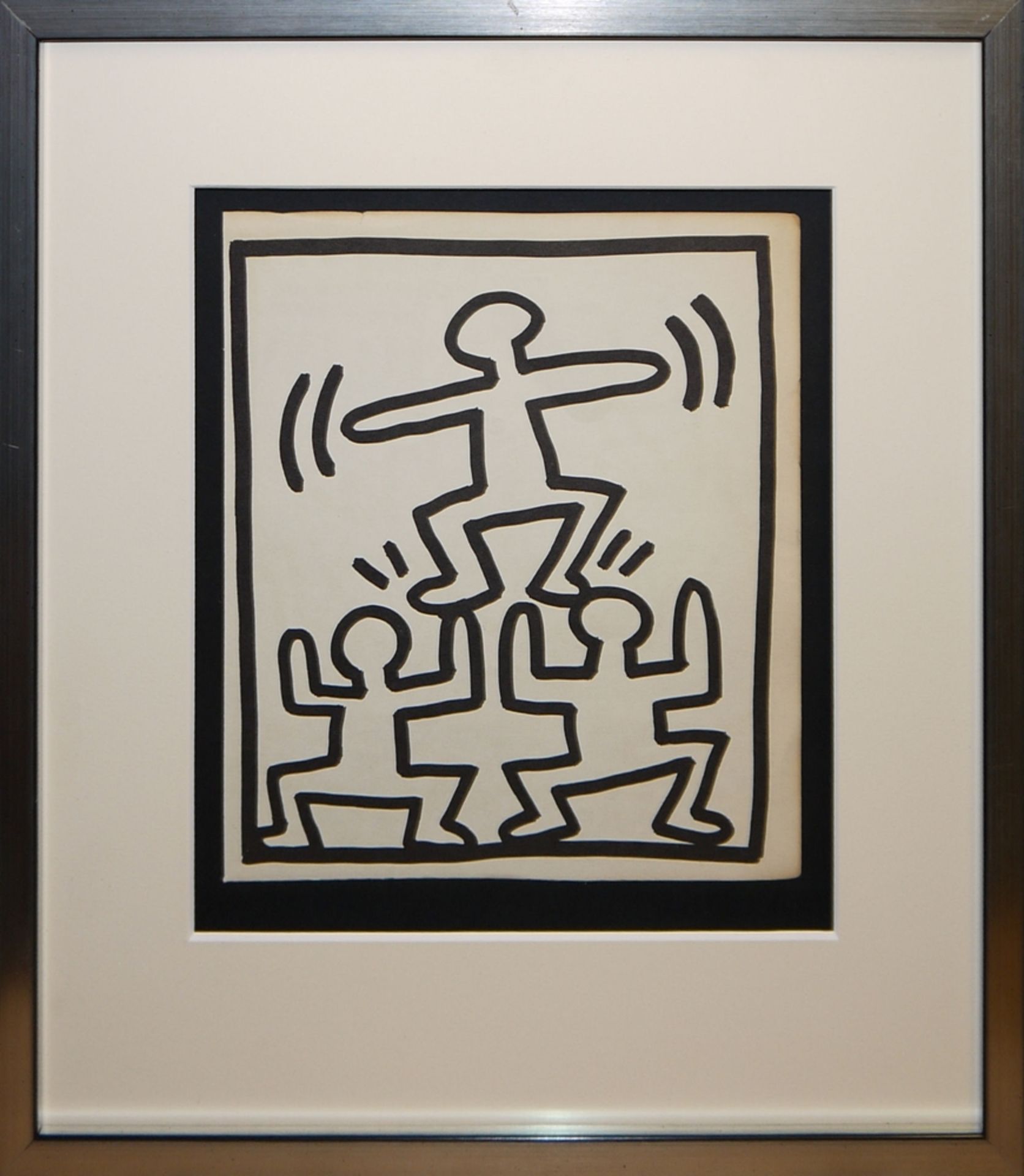 Keith Haring, Figürliche Komposition, Serigrafie, Atelierrahmen<