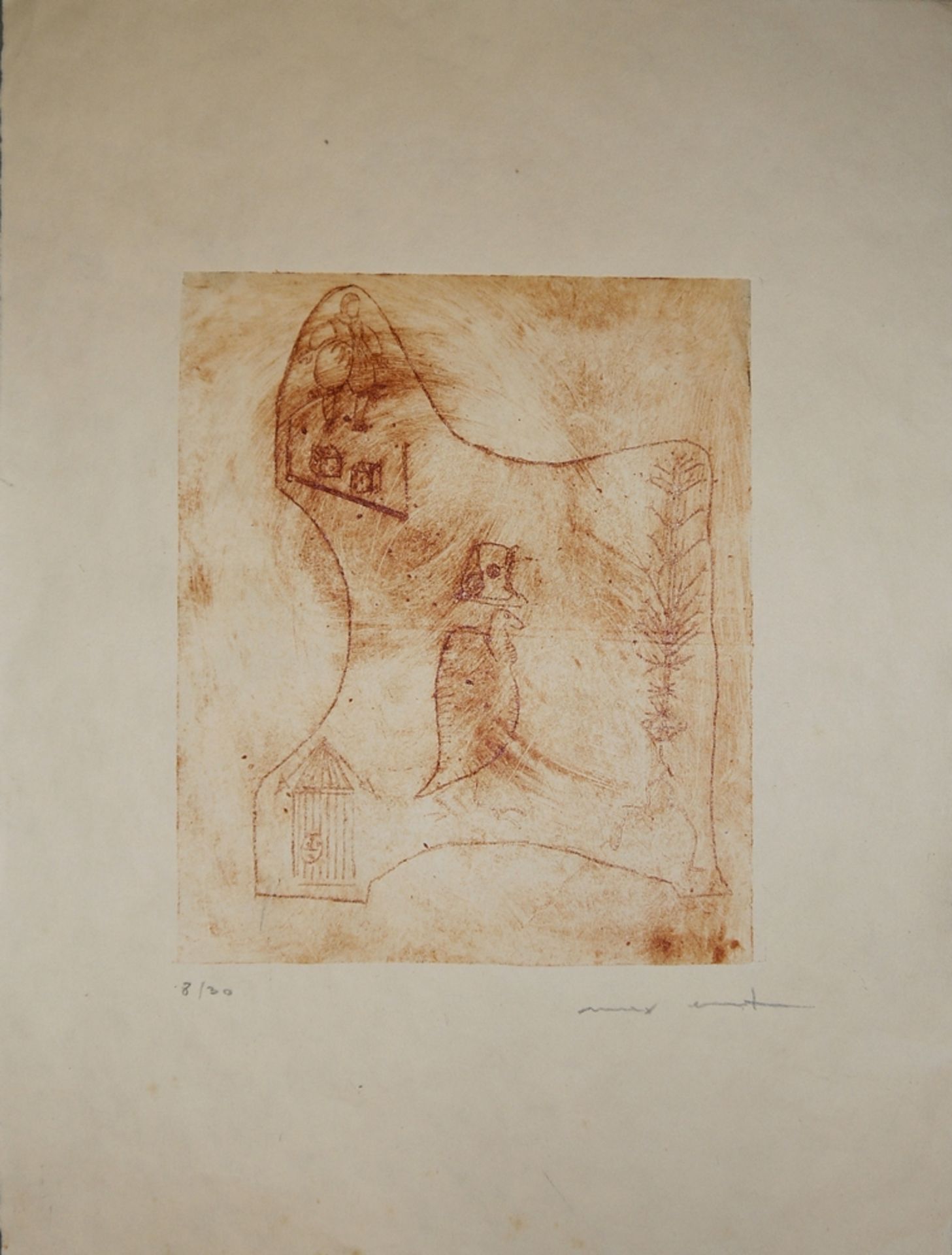 Max Ernst, Surreale Komposition, signierte Farbaquatinta