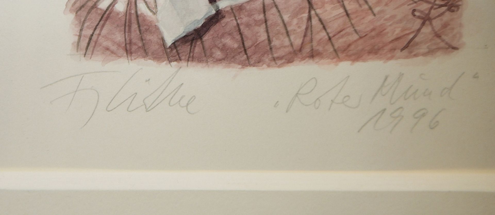 Fritz Köthe, "Roter Mund", signiertes Aquarell, 1996, gerahmt< - Bild 3 aus 3