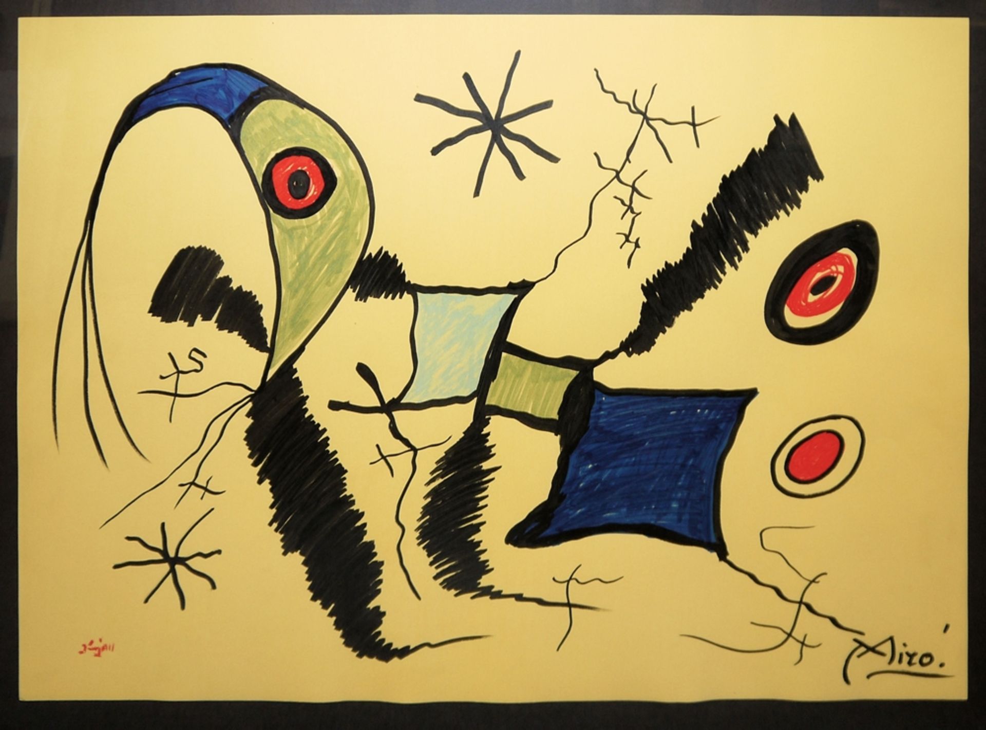 Konrad Kujau, Miró - Surrealistische Komposition, Mischtechnik um 1990, gerahmt< - Bild 3 aus 4