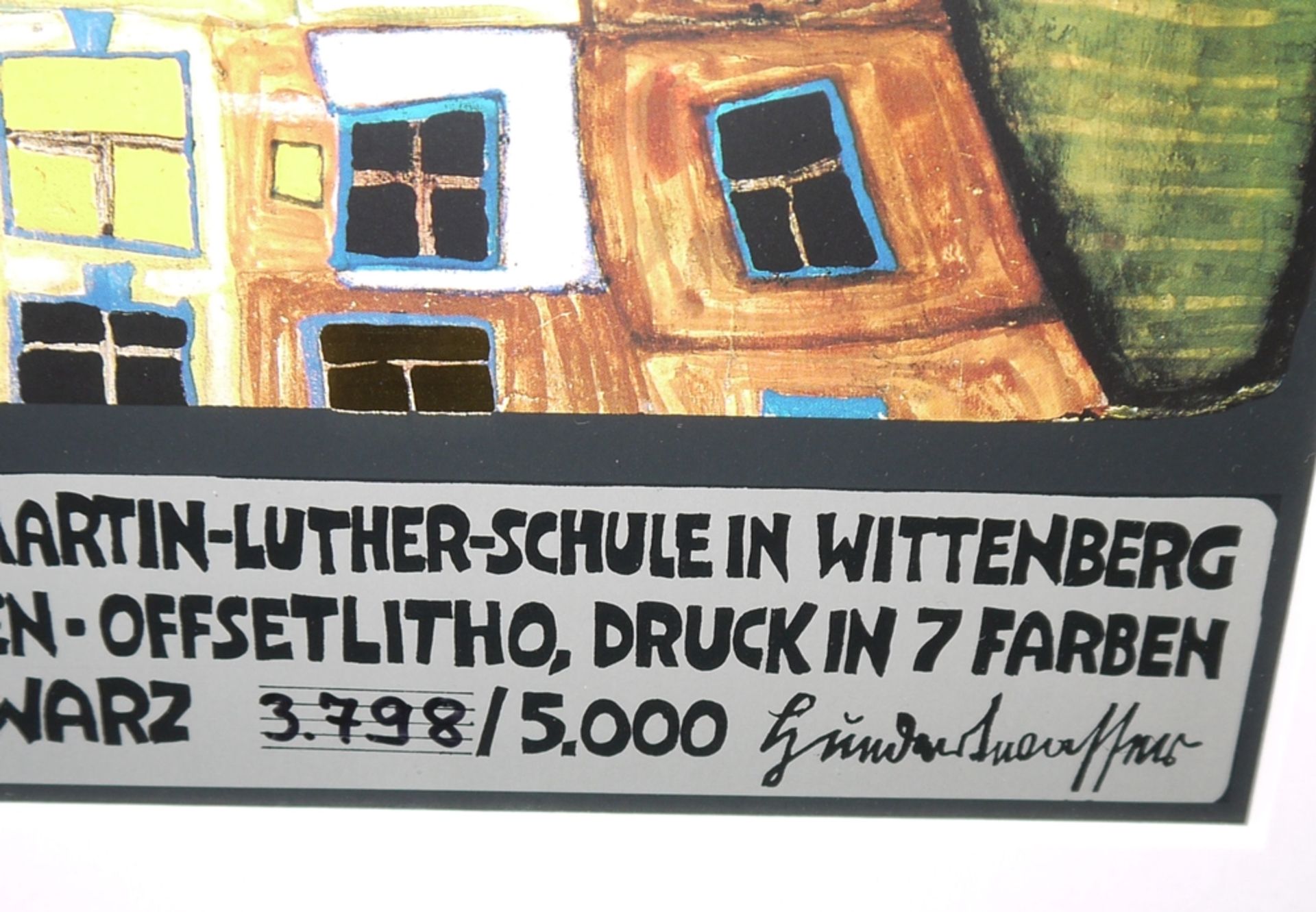 Friedensreich Hundertwasser, Baustein (II), Wittenberg, Farboffsetlithographie, 1996, - Image 2 of 2