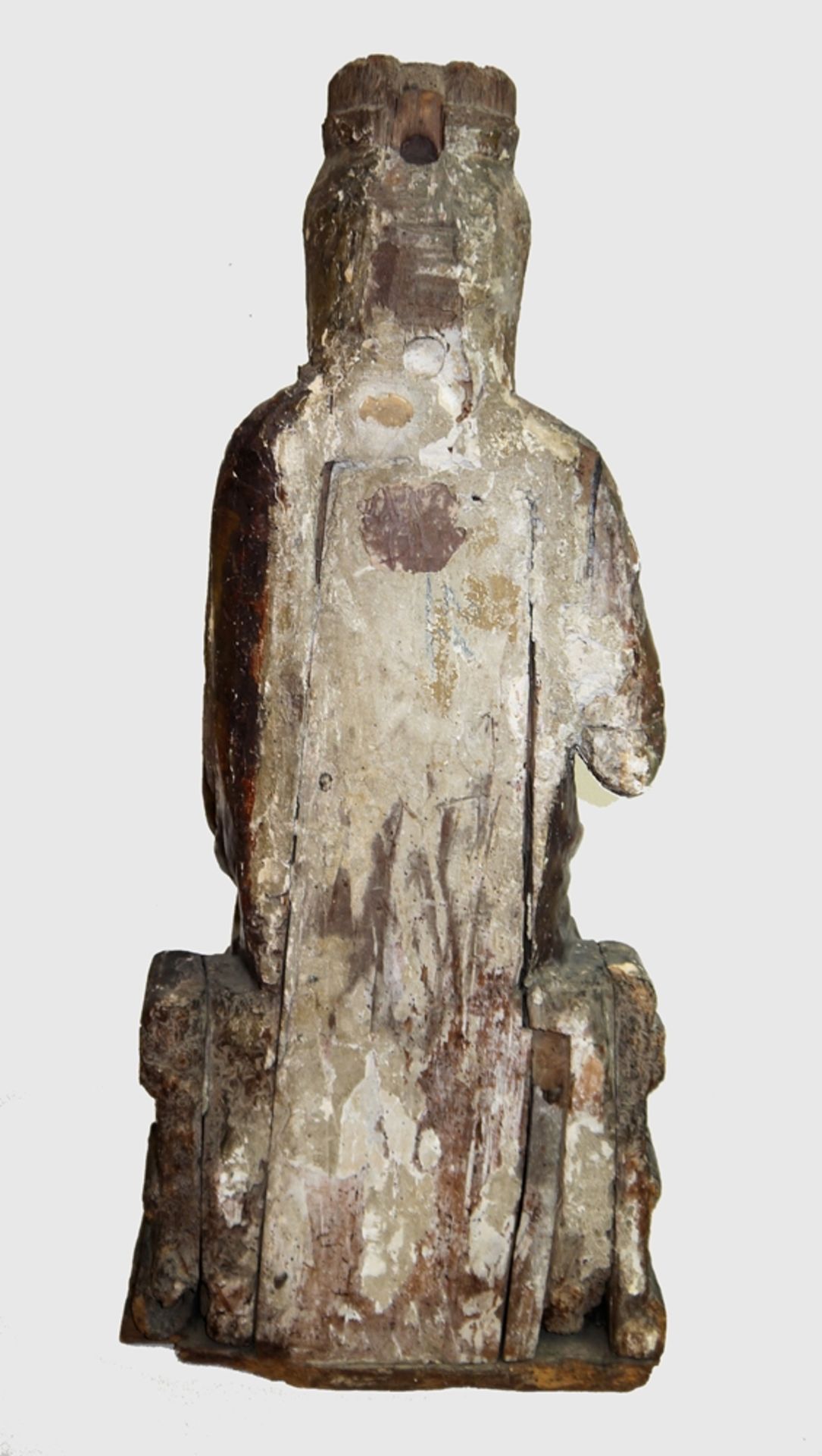 Thronende Madonna als „Sedes Sapientiae“, Holzskulptur mit Resten der originalen Fassung, Spanien - Bild 5 aus 5