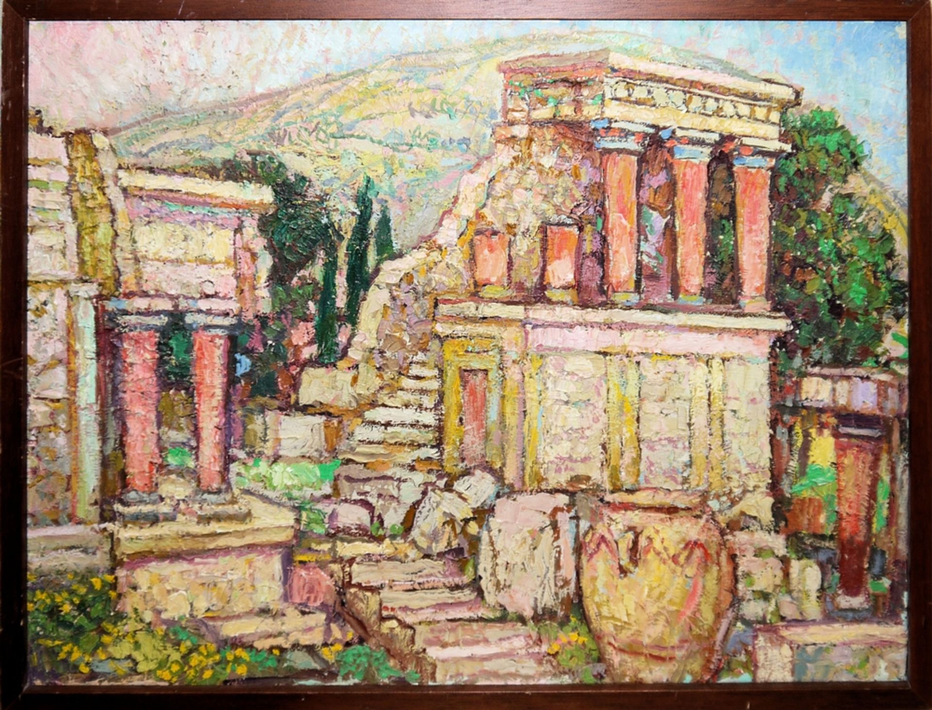 Anonym, Ende 20. Jh., Ansichten von Rom, Markusdom, Knossos und Hagia Sophia, 4 Ölgemälde, - Bild 3 aus 4