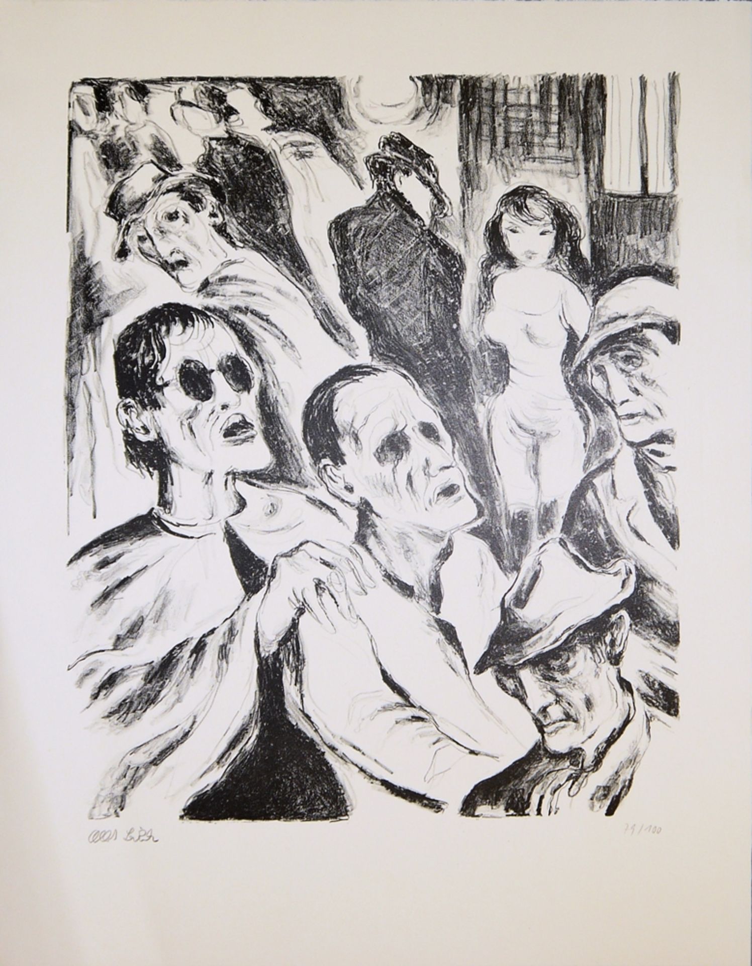 Albert Birkle, Die Blinden („Auf der Straße“), signierte Lithographie von 1976, o. Rahmen<br