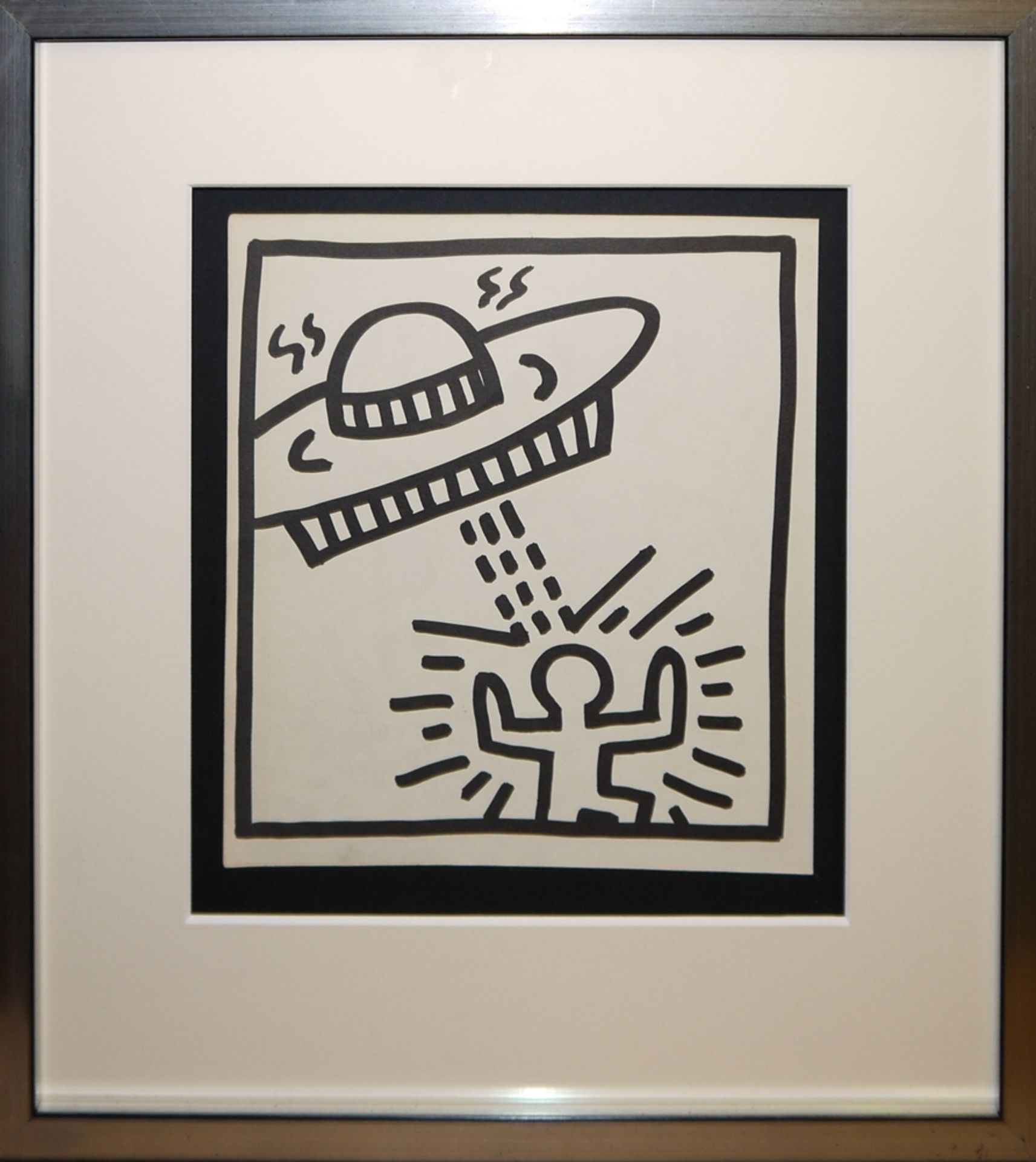 Keith Haring, Fliegende Untertasse, Serigrafie, Atelierrahmen