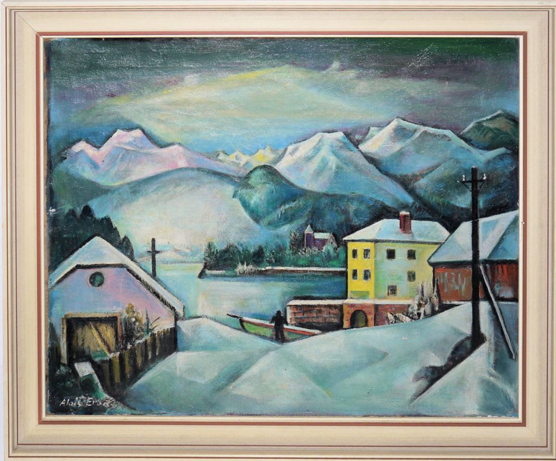 Alois Erbach, "Winter", neusachliches Ölgemälde, gerahmt