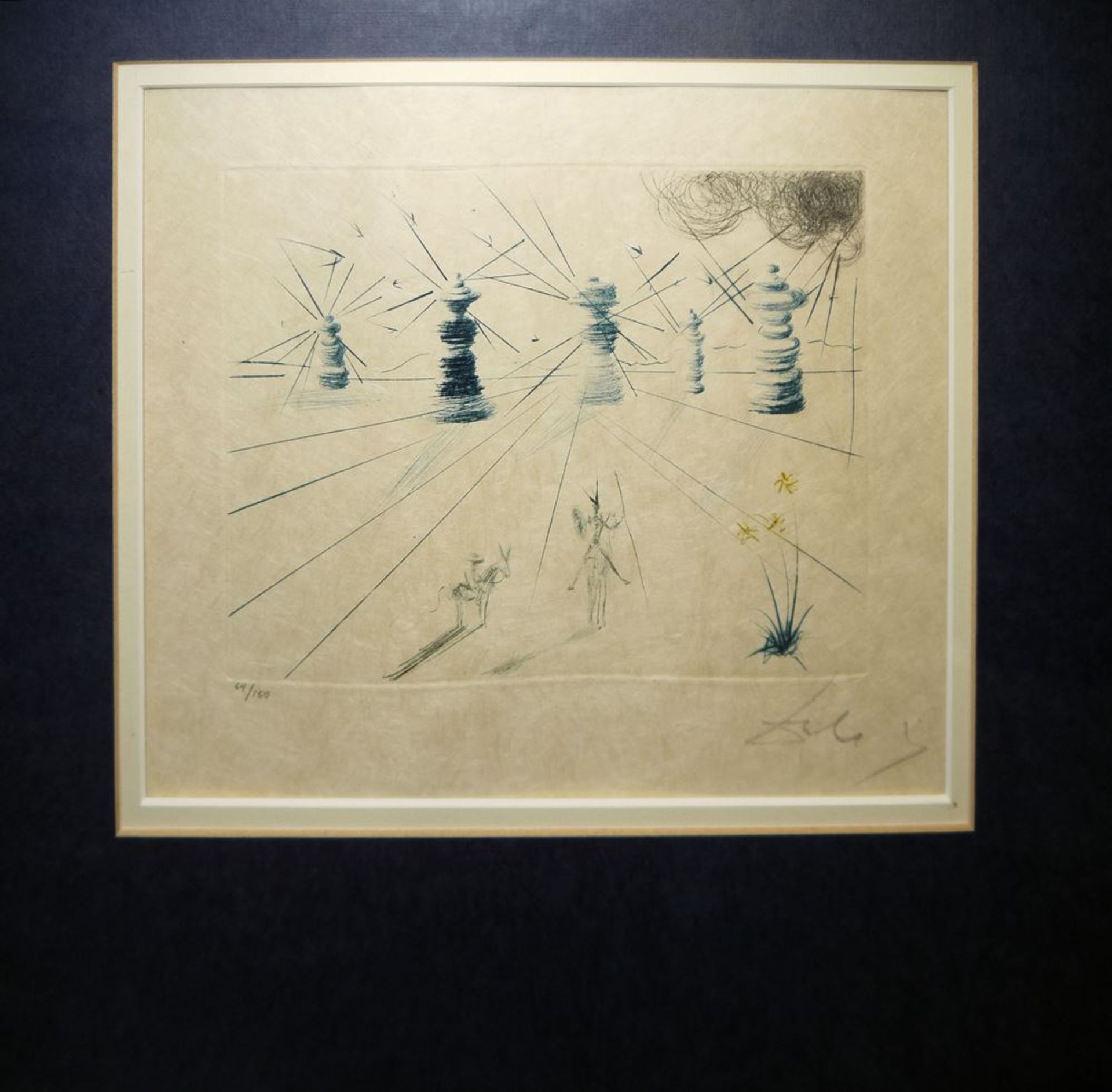 Salvador Dali, "Don Quichotte et les moulins à vent", signierte Farbradierung, 1969, gerahmt - Bild 2 aus 3