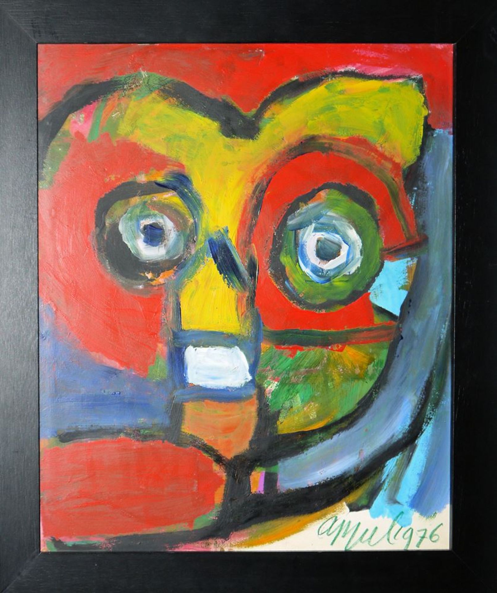 Karel Appel, Kopf, Acryl von 1976, im Atelierrahmen