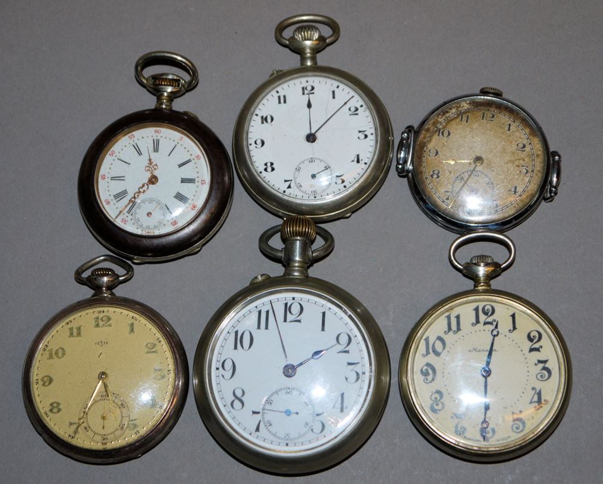 Fünf Taschen- und eine Armbanduhr ca. 1910 - 1930