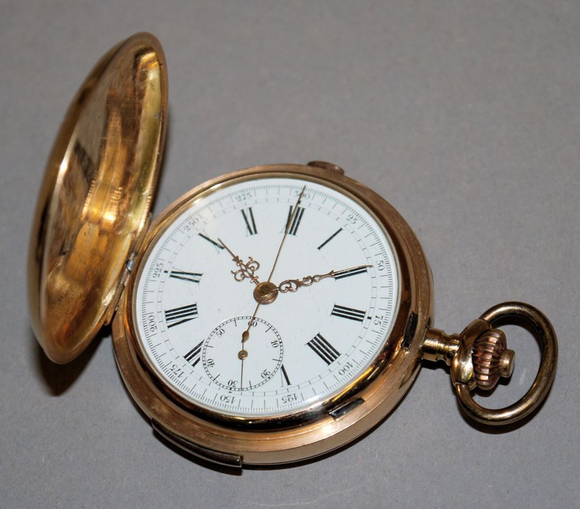 Goldene Savonette mit Repetition und Chronograph, Schweiz um 1900/10