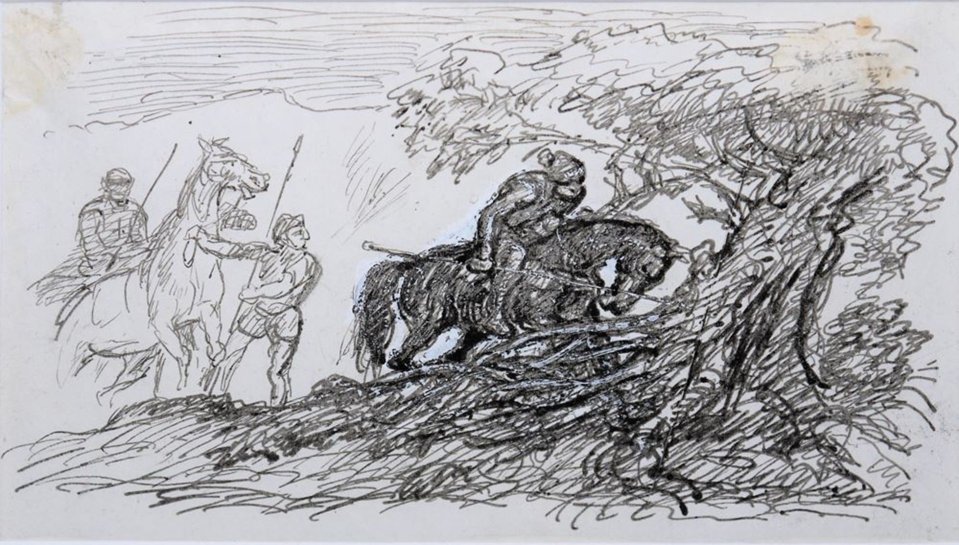 Max Slevogt, Drei Reiter aus dem Heereszug von Cortes, Tuschezeichnung, aus Kupferstichkabinett - Image 2 of 2