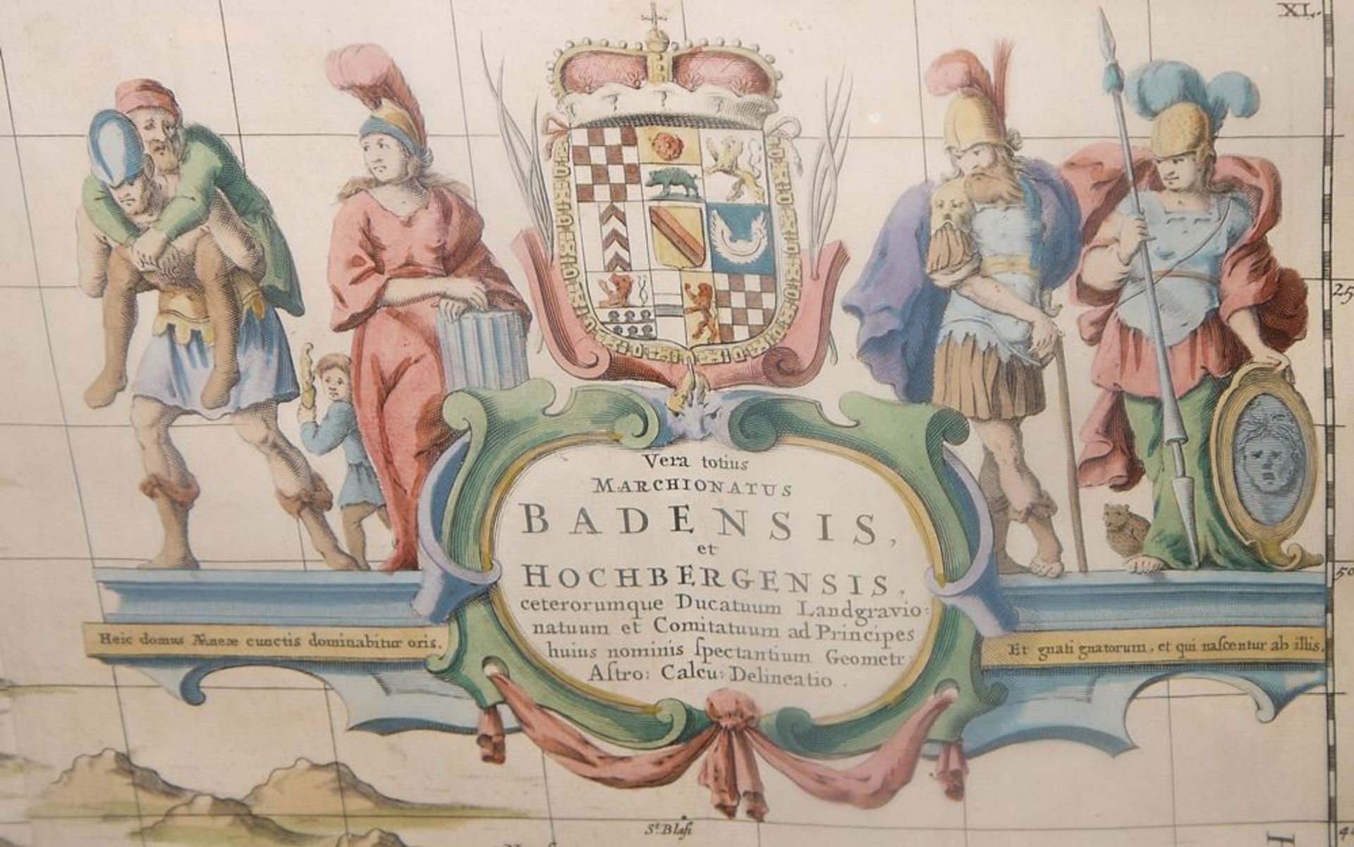 "Vera totius Marchionatus Badensis et Hochbergensis...", altkolorierte Kupferstichkarte von Baden, - Bild 3 aus 3