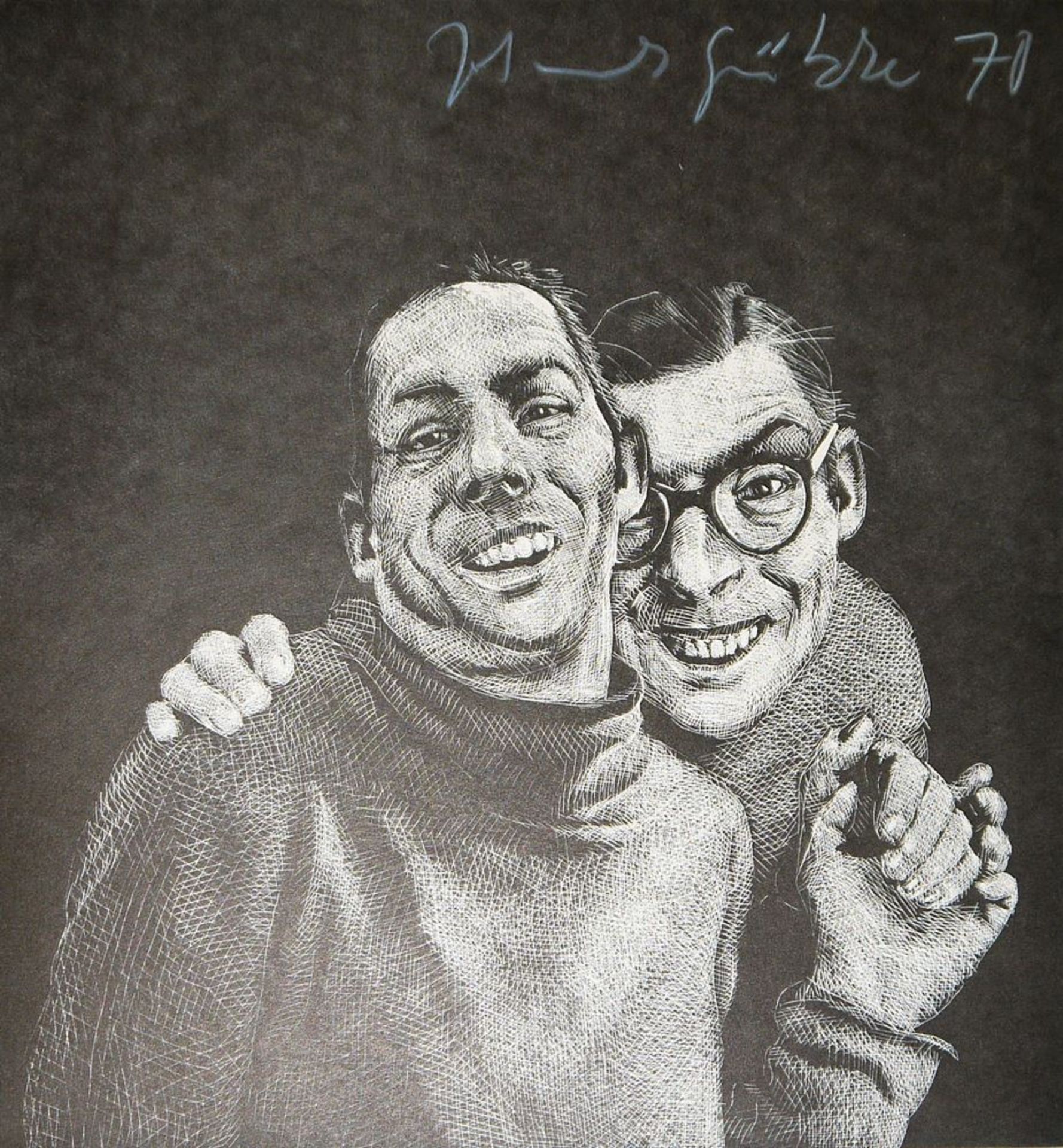 Johannes Grützke, "Du auch", Lithographie, 1970