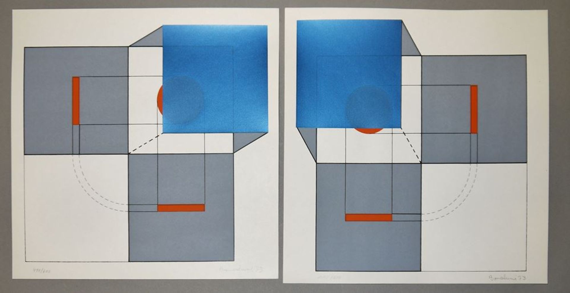 Agostino Bonalumi, Komposition I und II, zwei Farbserigraphien, 1973