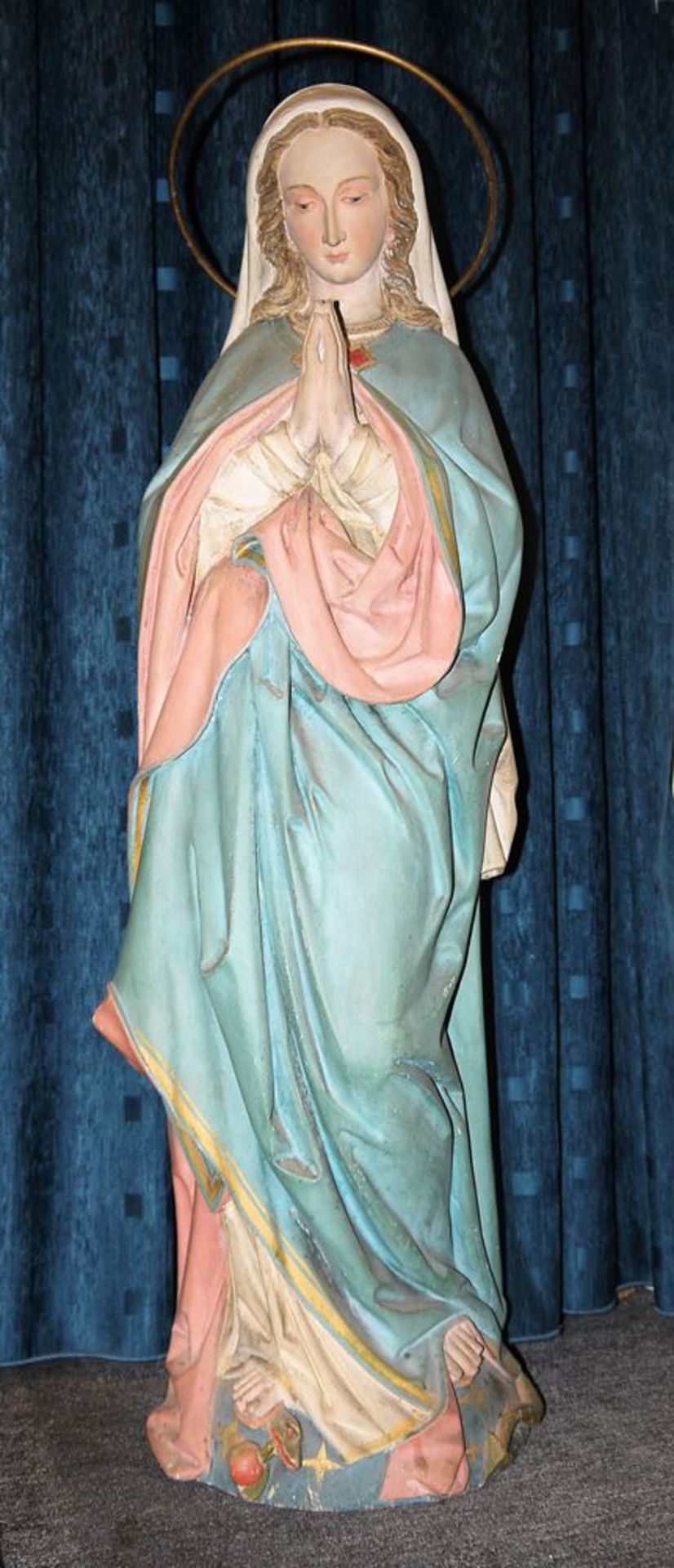 Große Madonna um 1900, Holz- Skulptur, fein bemalt