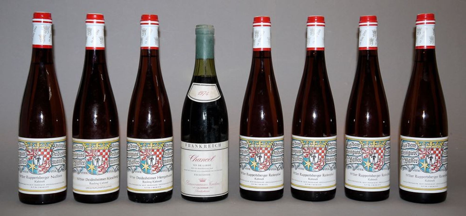 Acht Flaschen Weiß- und Rotwein des renommierten Deidesheimer Weingutes Bassermann-Jordan aus den
