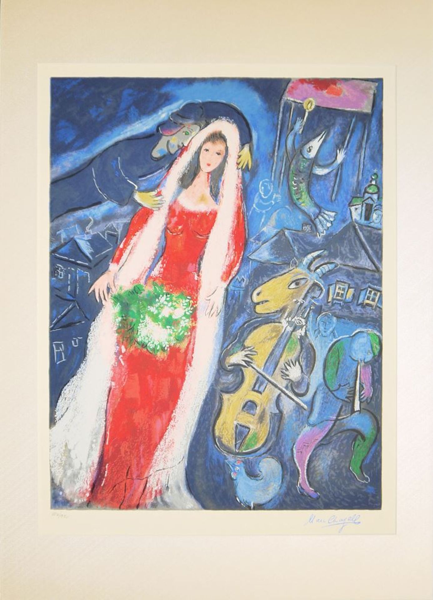Marc Chagall, "Les mariés au village", nummerierte Farbserigrafie