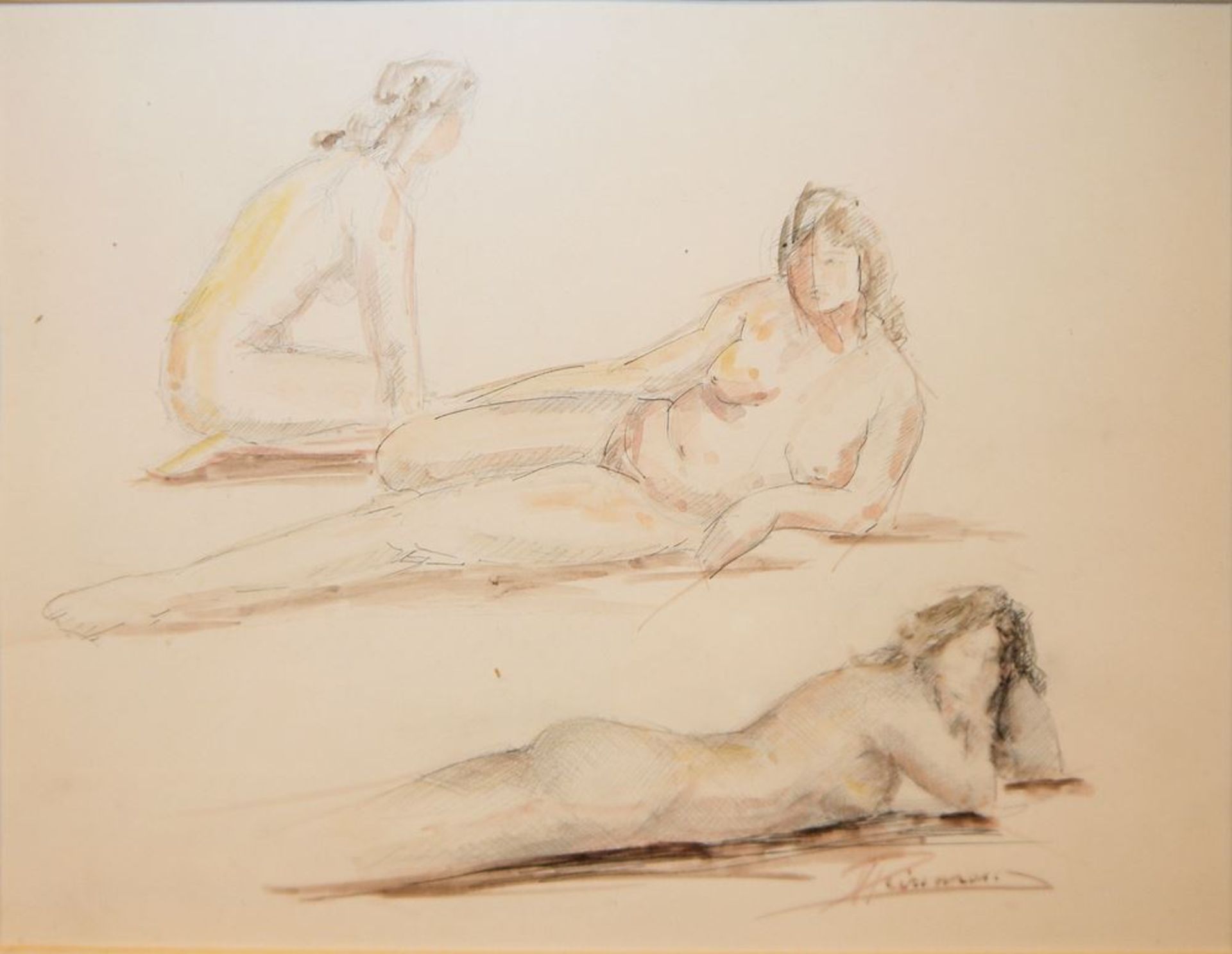 Valeer Peirsman & Anonym, Weibliche Akte, zwei Zeichnungen, gerahmt - Bild 2 aus 3