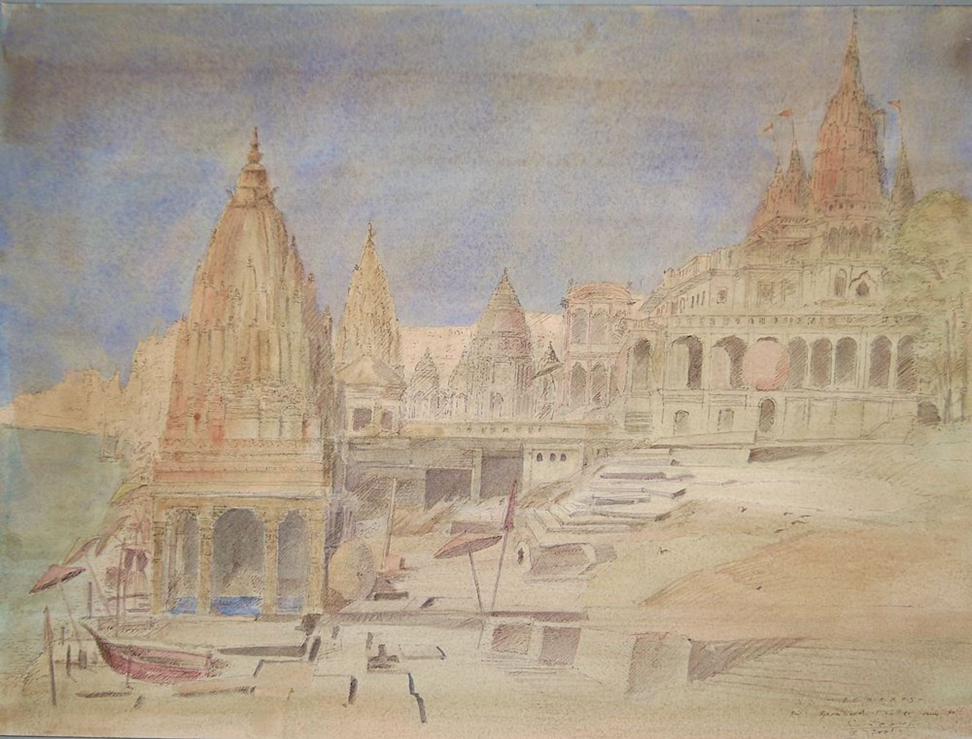 Albert Cüppers, "Benares", signiertes Aquarell von 2001