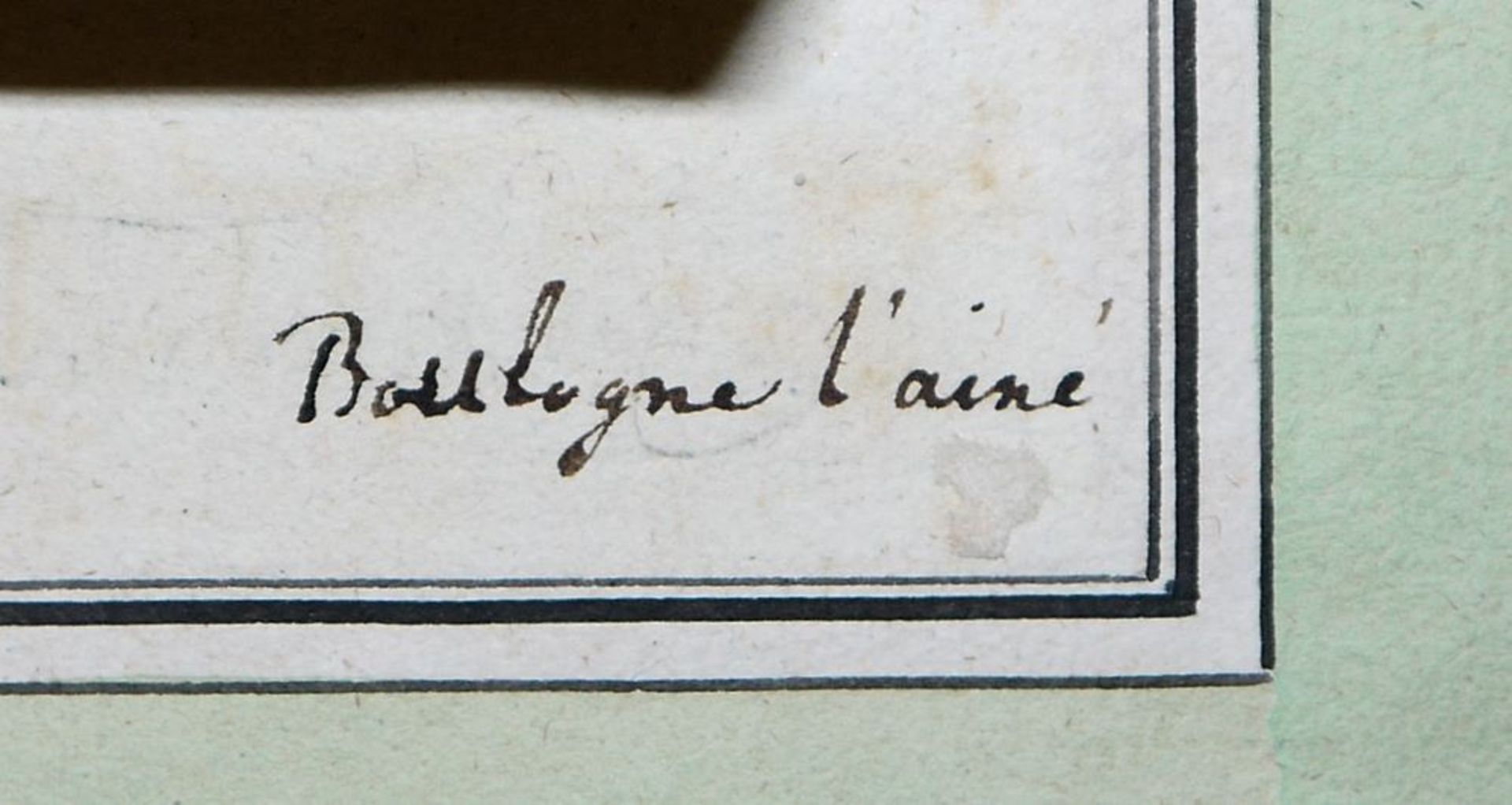 Bon Boullogne zugeschr., Junge Frau und Papagei, Tusche laviert, um 1700 - Bild 2 aus 2