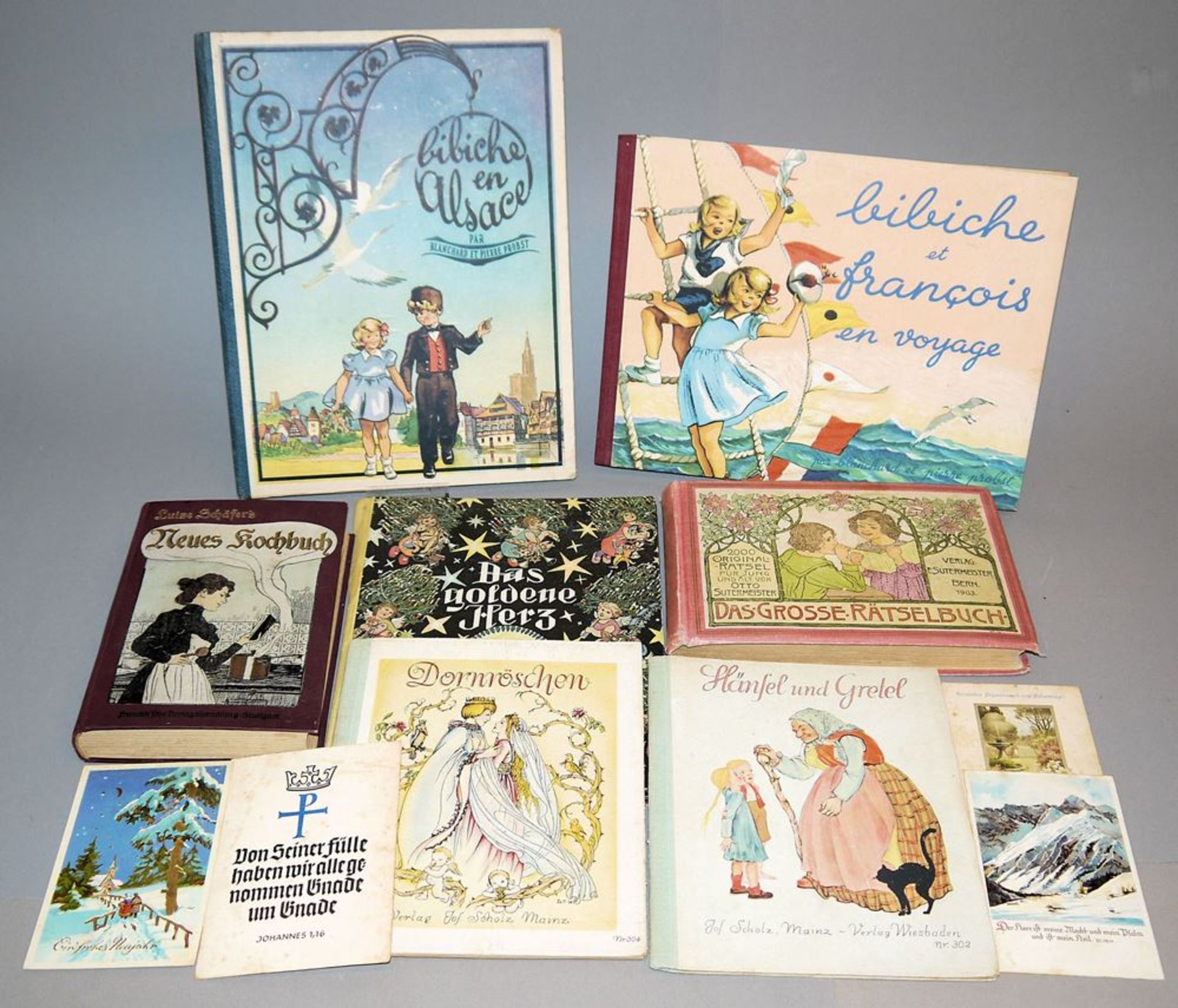 Luise Schäfers "Neues Kochbuch" und sechs Kinderbücher ab 1900