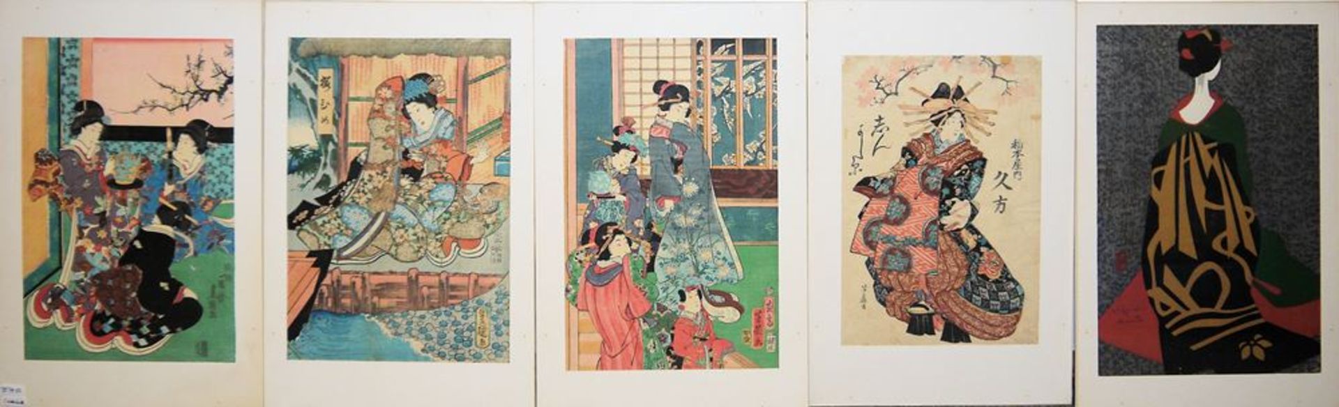 Schöne Damen, fünf japanische Farbholzschnitte des 19. & 20. Jhs.