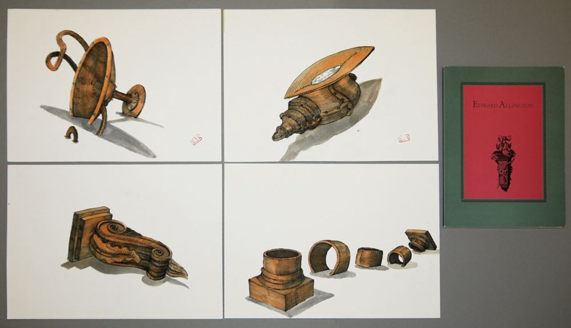 Edward Allington, 4 Aquarelle & Ausstellungskatalog 1993