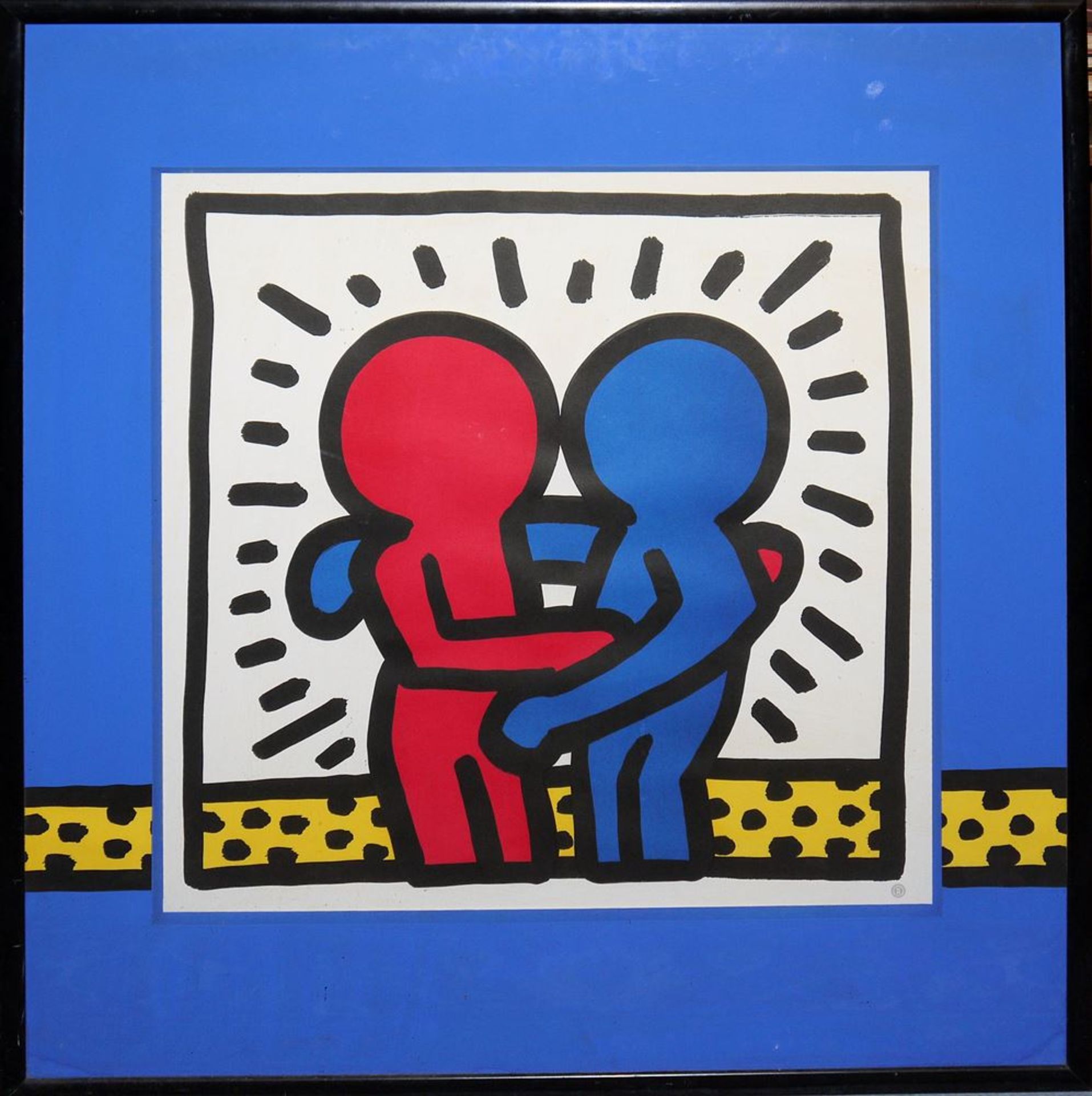 Keith Haring, Umarmung/Embrace "Without you", 3D-Farbserigraphie, gerahmt