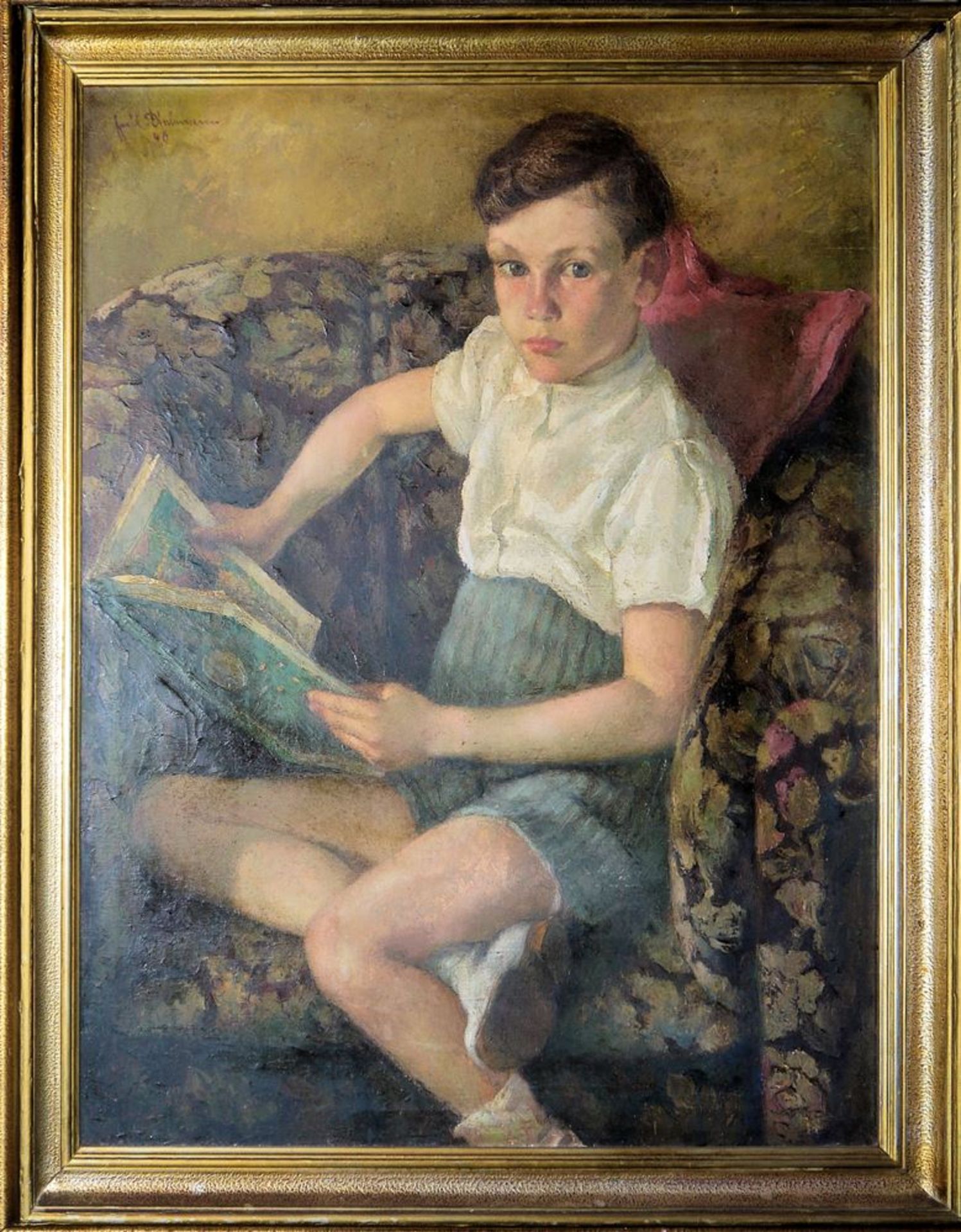 Emil Dielmann, Knabenportrait, Ölgemälde von 1946, gerahmt