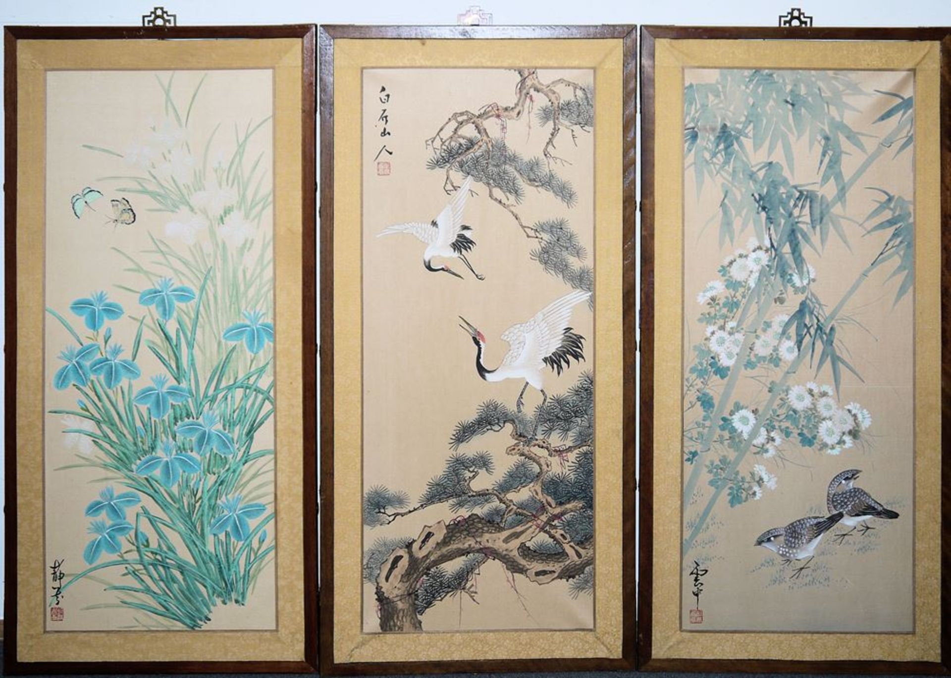Drei dekorative Tuschemalereien, Japan 20. Jh.