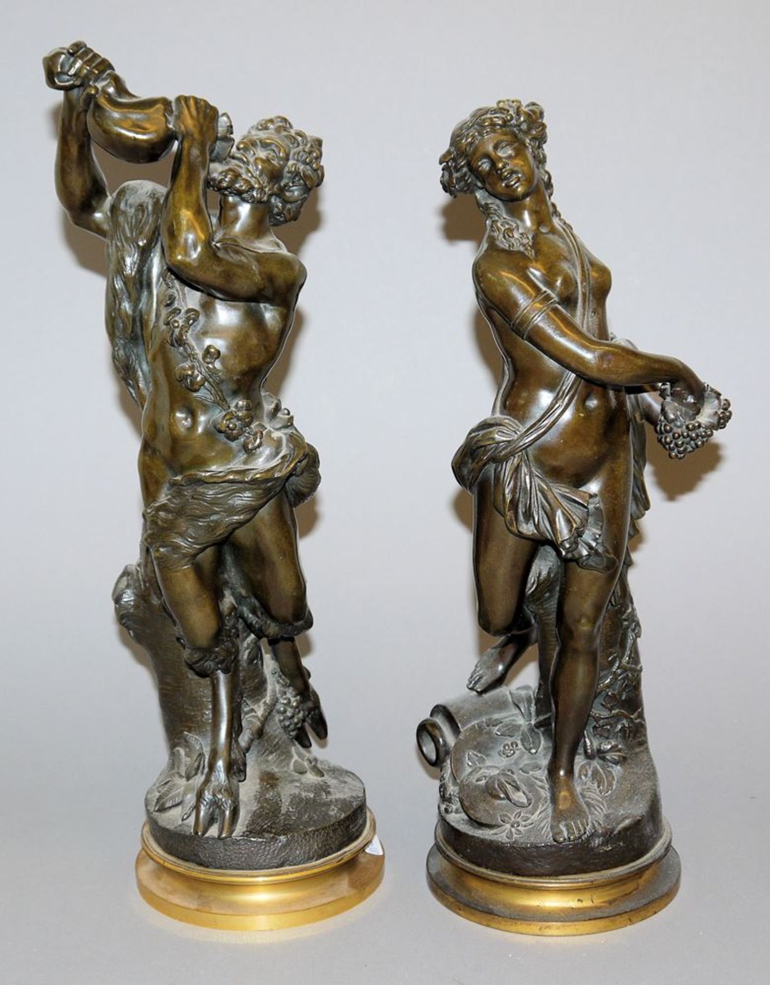 Italienischer Meister-Bildhauer des 19. Jh., Satyr & Nymphe, zwei große Bronzeplastiken